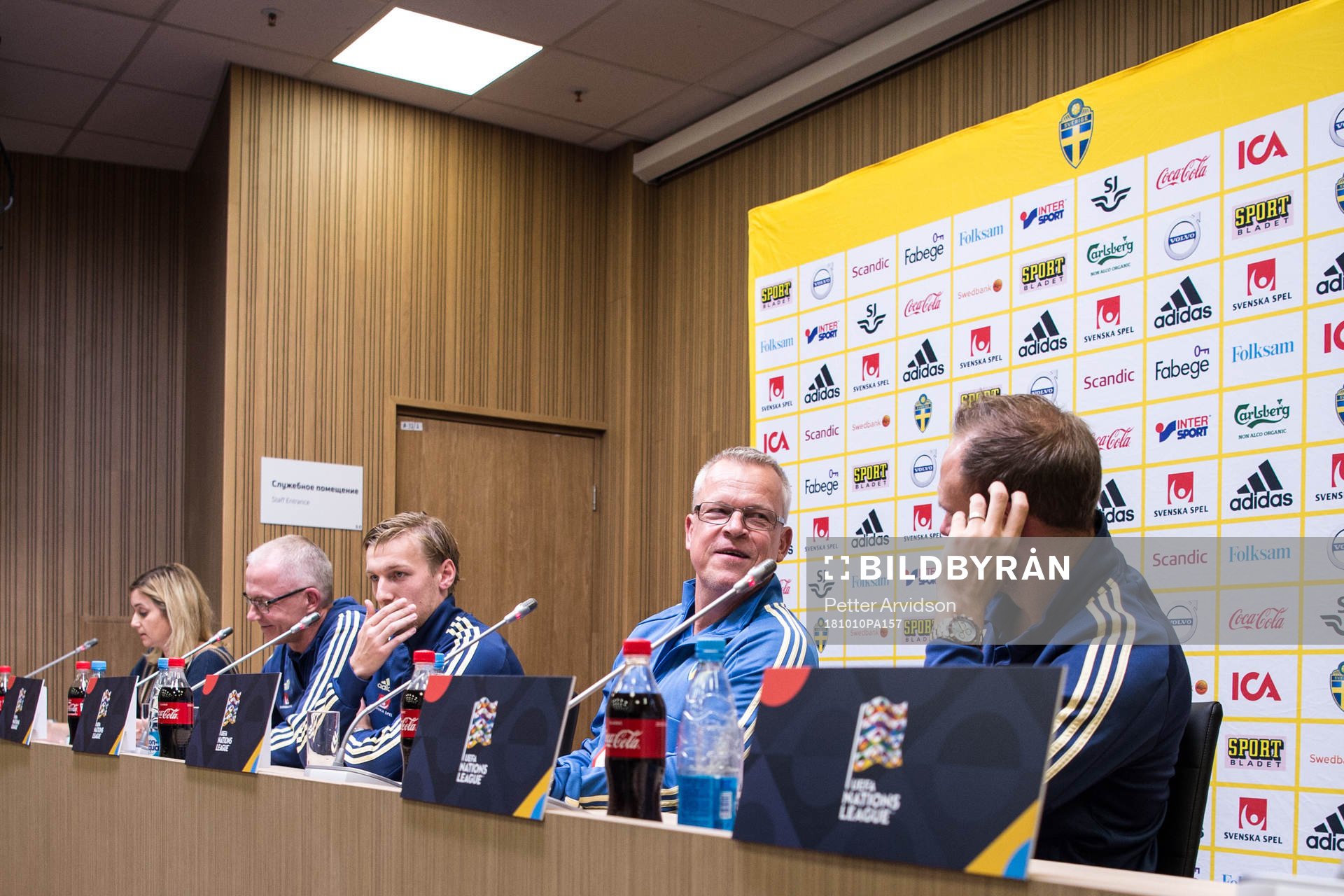 Emil Forsberg, head coach Janne Andersson and Andreas
