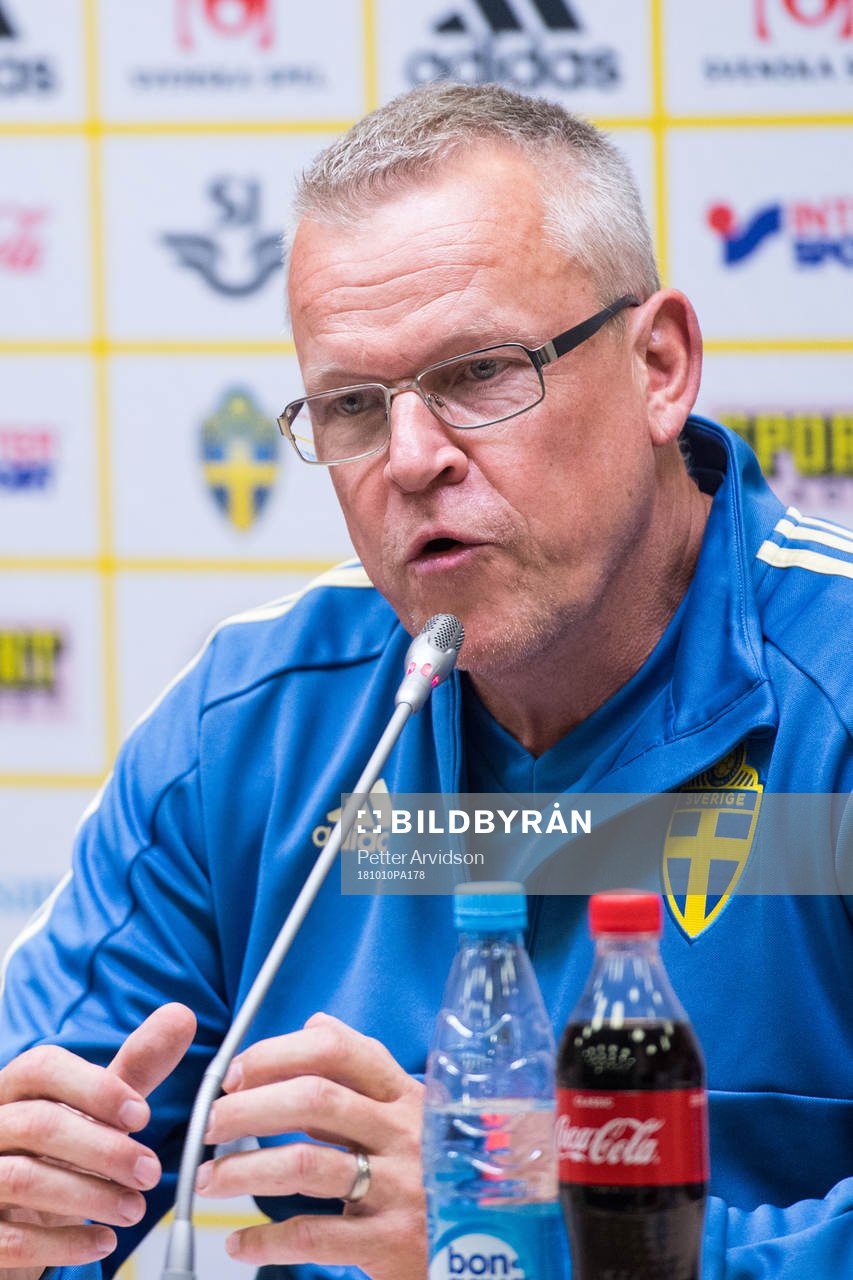 Head coach Janne Andersson of Sweden during a press conference on October 10, 2018 in Kaliningrad.