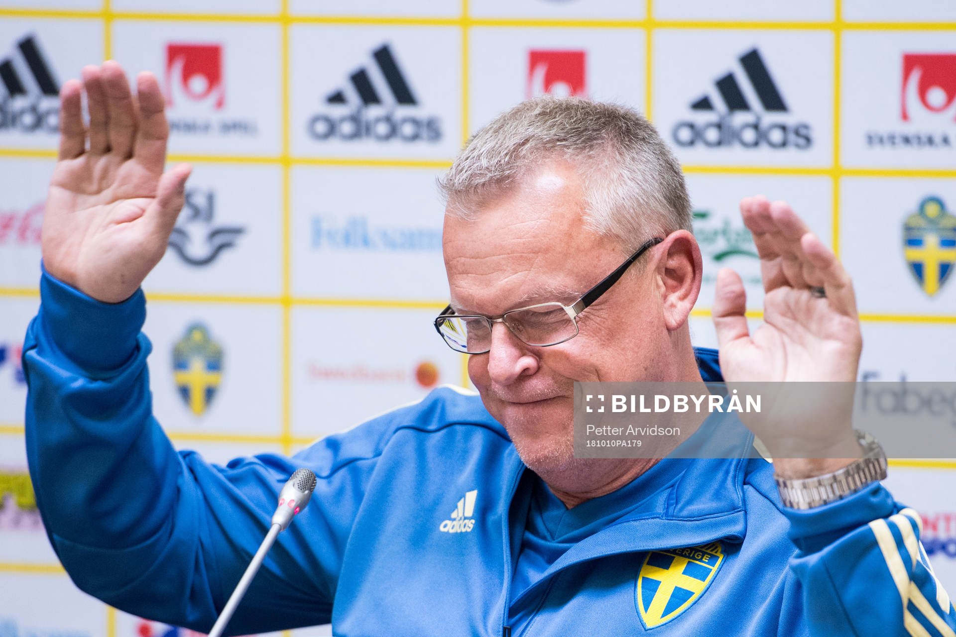 Head coach Janne Andersson of Sweden during a press conference on October 10, 2018 in Kaliningrad.