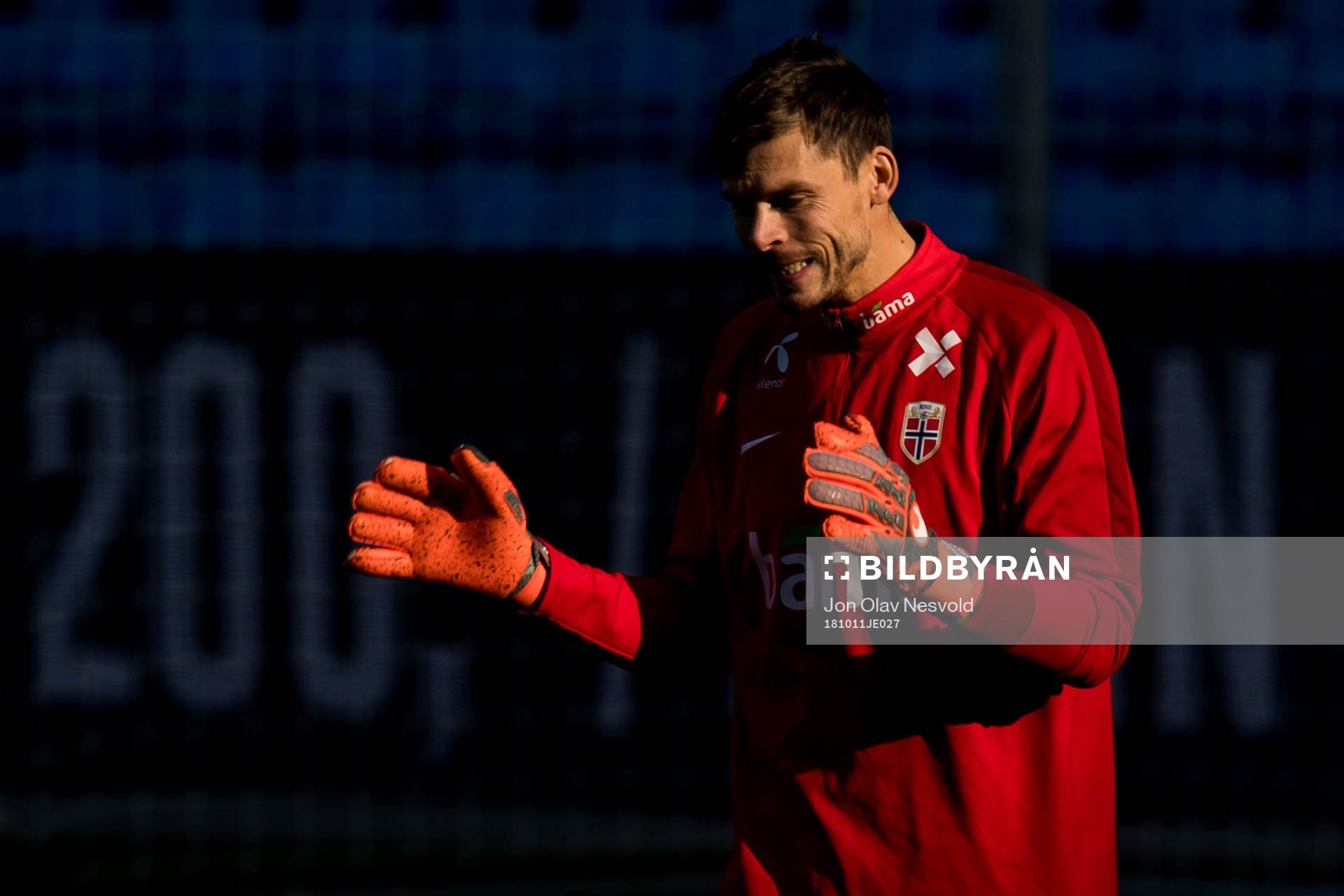 Goalkeeper Rune Almenning Jarstein of Norway reacts