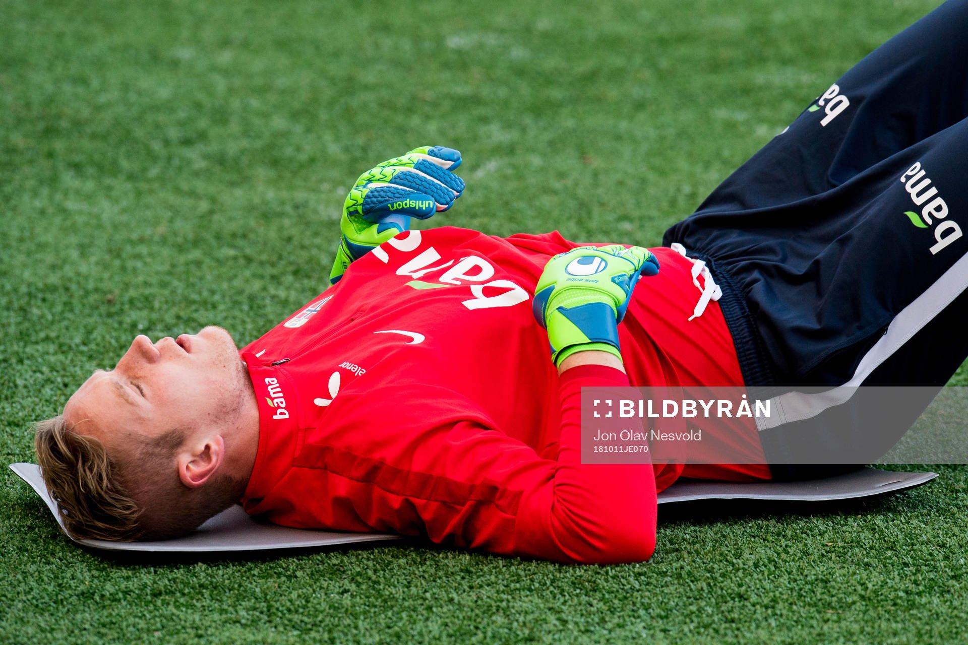 Goalkeeper Eirik Holmen Johansen of Norway during a training session on October 11, 2018 in Oslo.