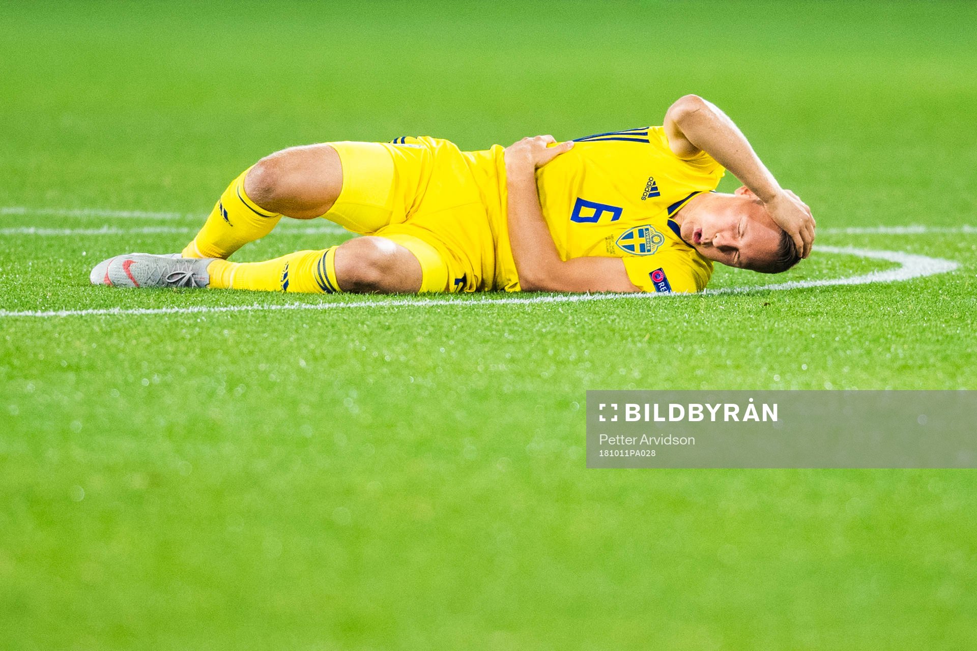Ludwig Augustinsson of Sweden lies down