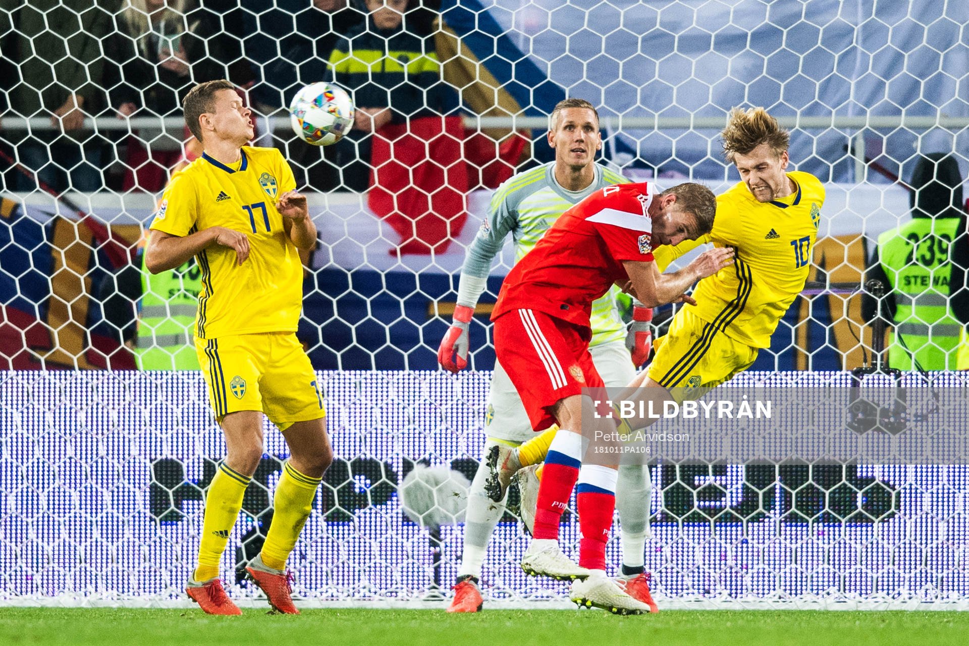 Viktor Claesson, goalkeeper Robin Olsen and Emil Forsberg