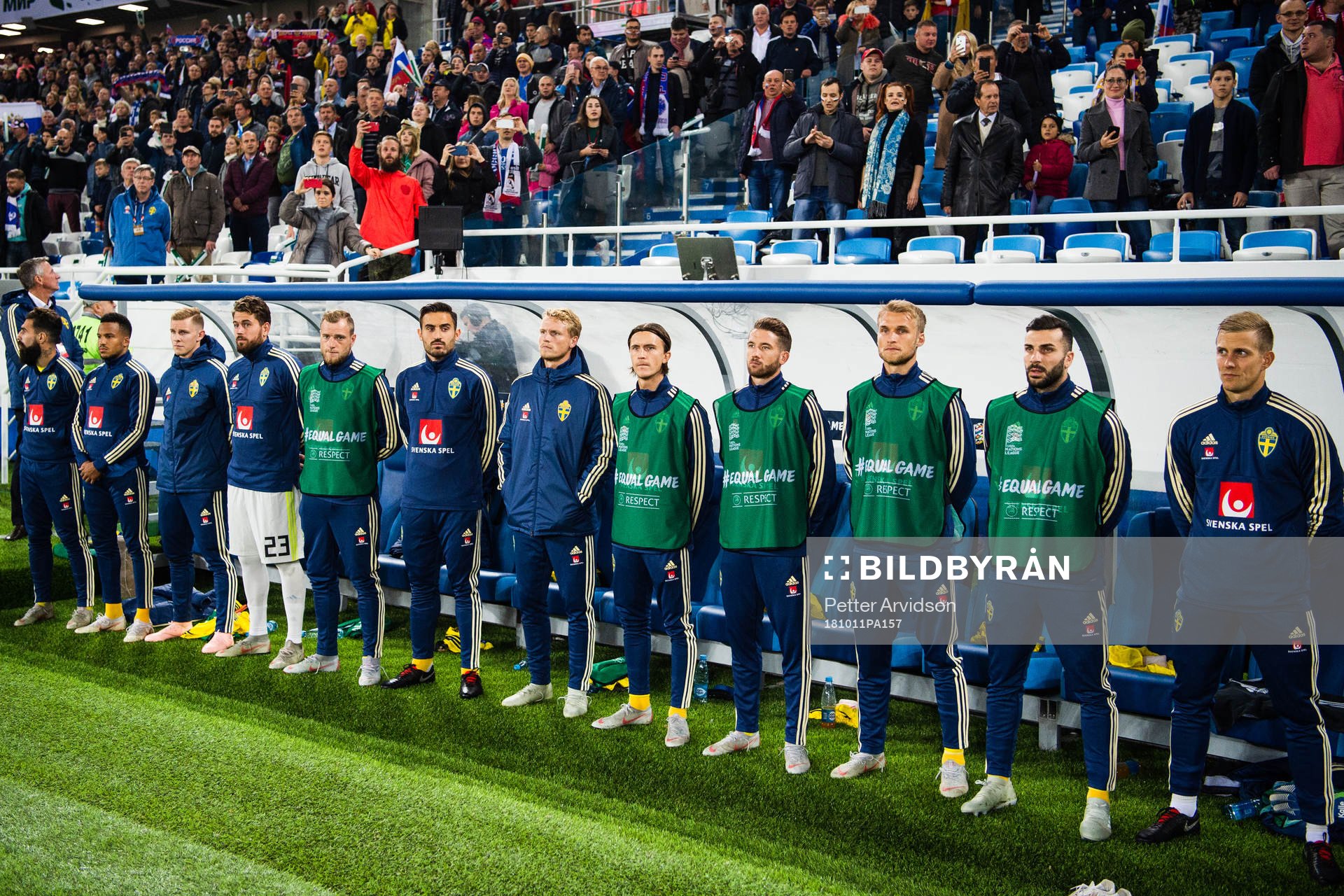 Players and leaders of Sweden ahead of the Nations League match between Russia and Sweden on October 11, 2018 in Kaliningrad.
