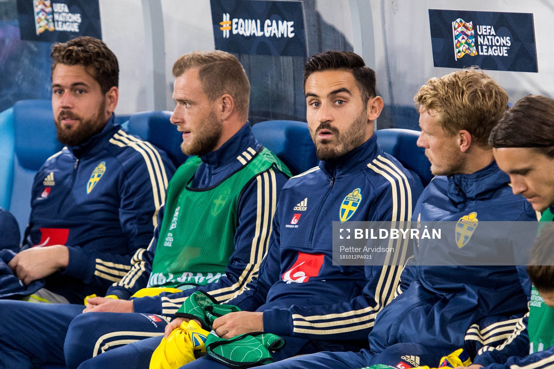 Sotirios Papagiannopoulos (m) of Sweden on the bench prior the Nations League match between Russia and Sweden on October 12, 2018 in Kaliningrad.
