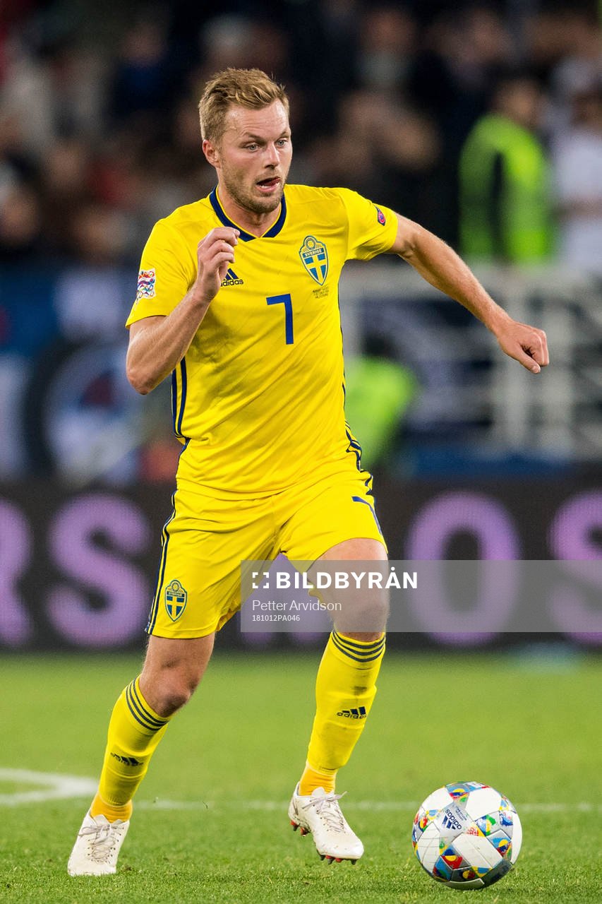 Sebastian Larsson of Sweden during the Nations League match between Russia and Sweden on October 12, 2018 in Kaliningrad.