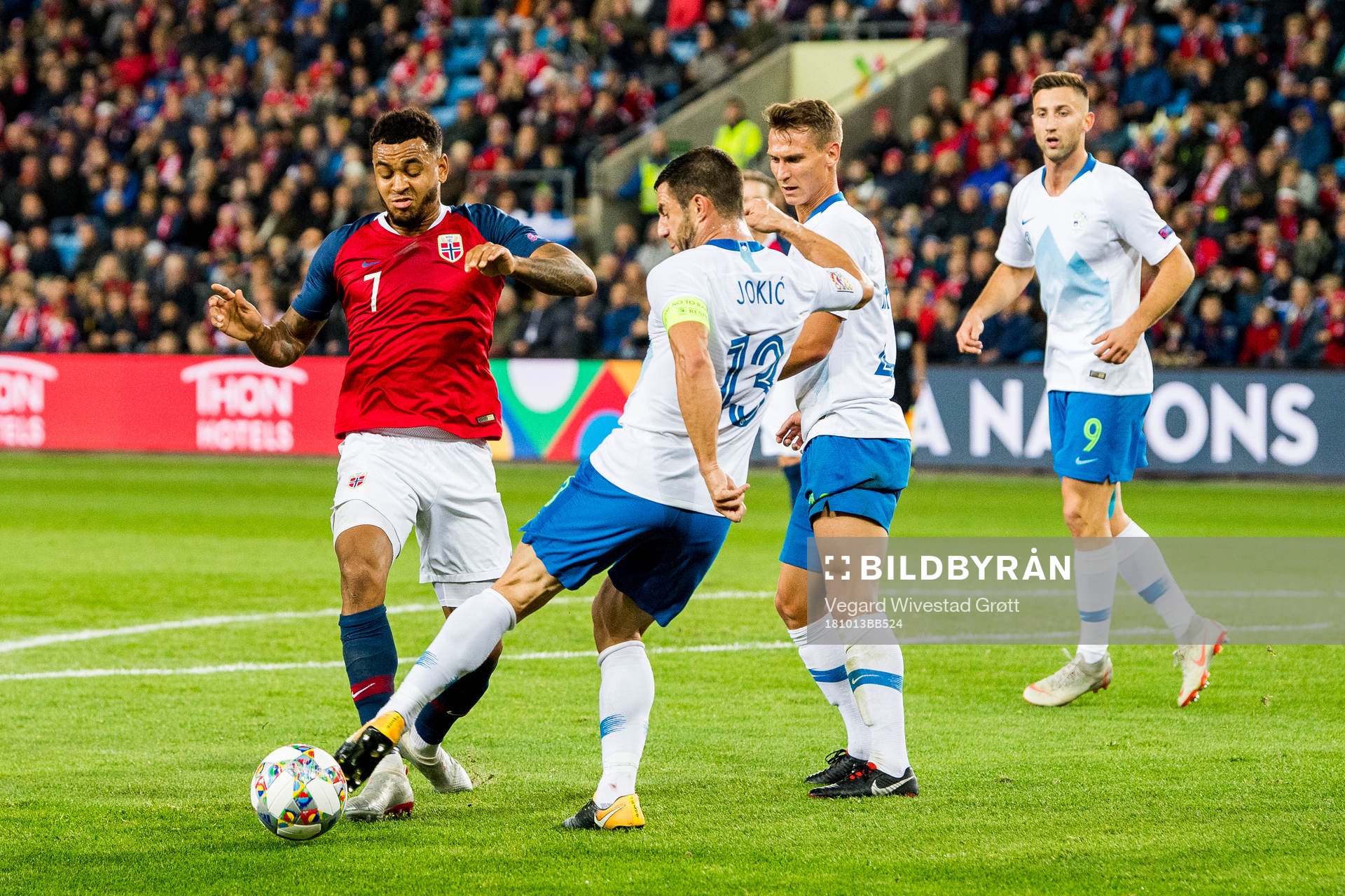 Joshua King of Norway and Bojan Jokic of Slovenia