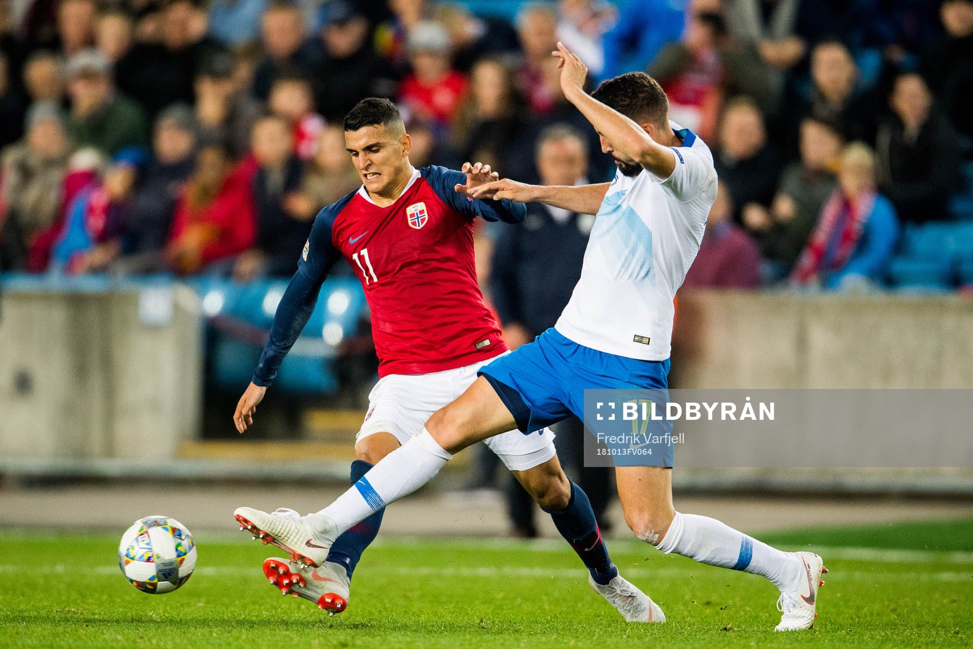 Mohamed Elyounoussi of Norway and Miha Mevlja of Slovenia