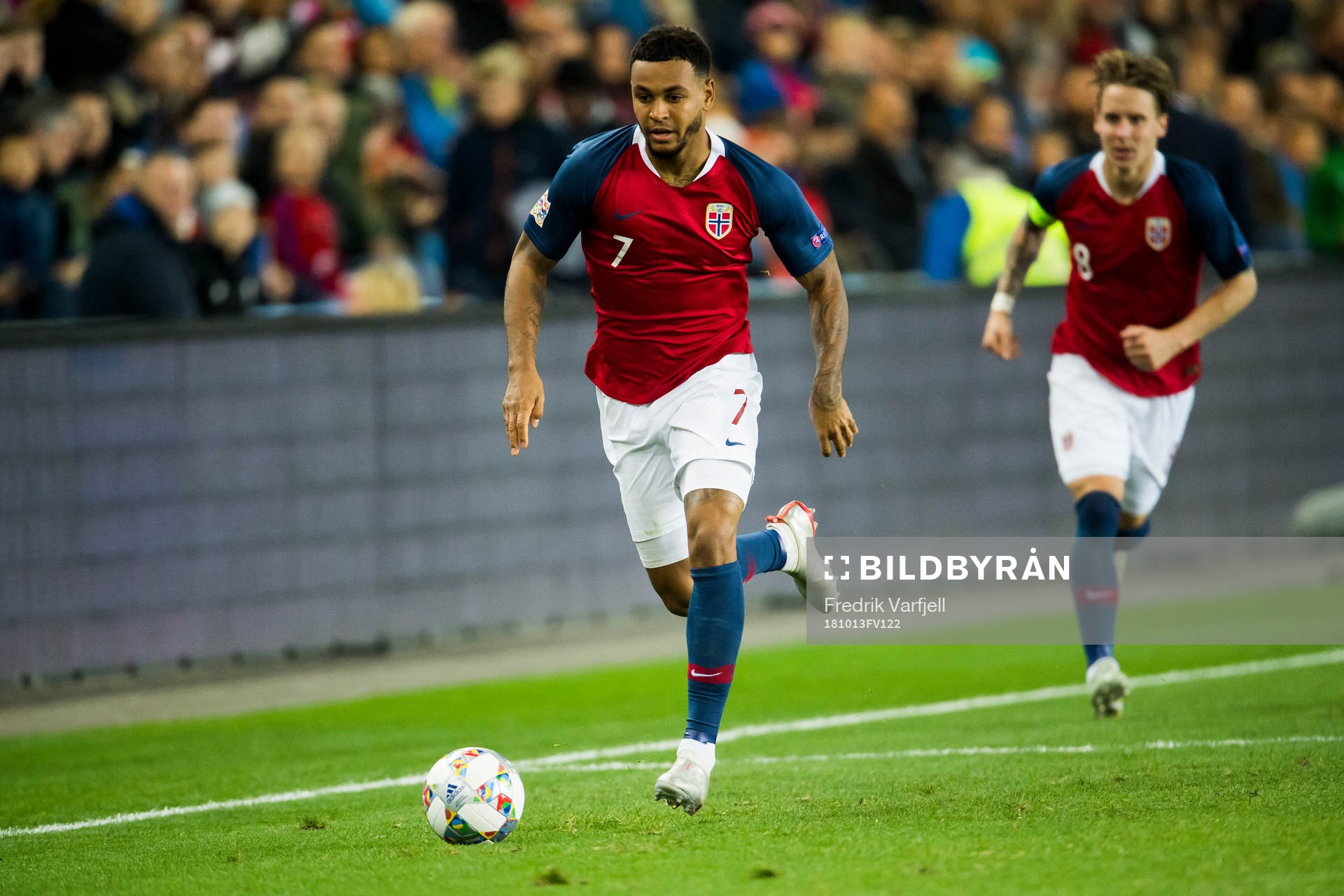 Joshua King and Stefan Johansen of Norway