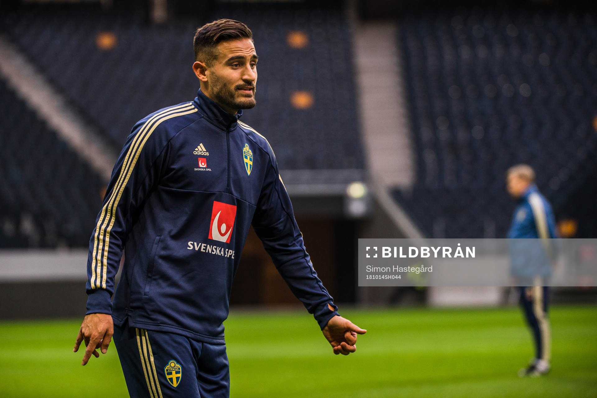 Sotirios Papagiannopoulos under en träning med Sveriges fotbollslandslag den 14 oktober 2018 i Stockholm.
