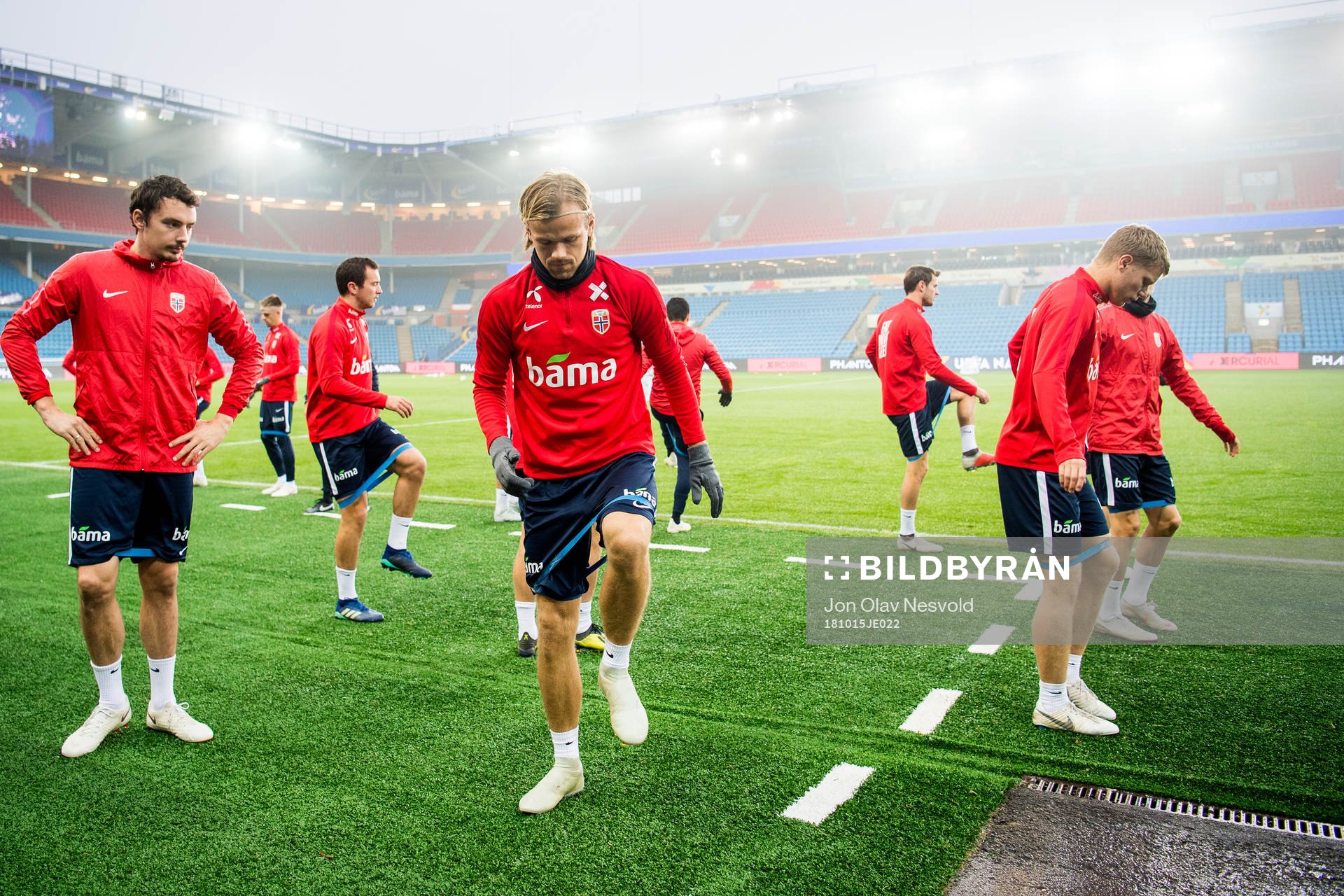 Vegard Forren, Even Hovland, Iver Fossum, Håvard Nordtveit and Sigurd Rosted of Norway during a training session on October 15, 2018 in Oslo.
