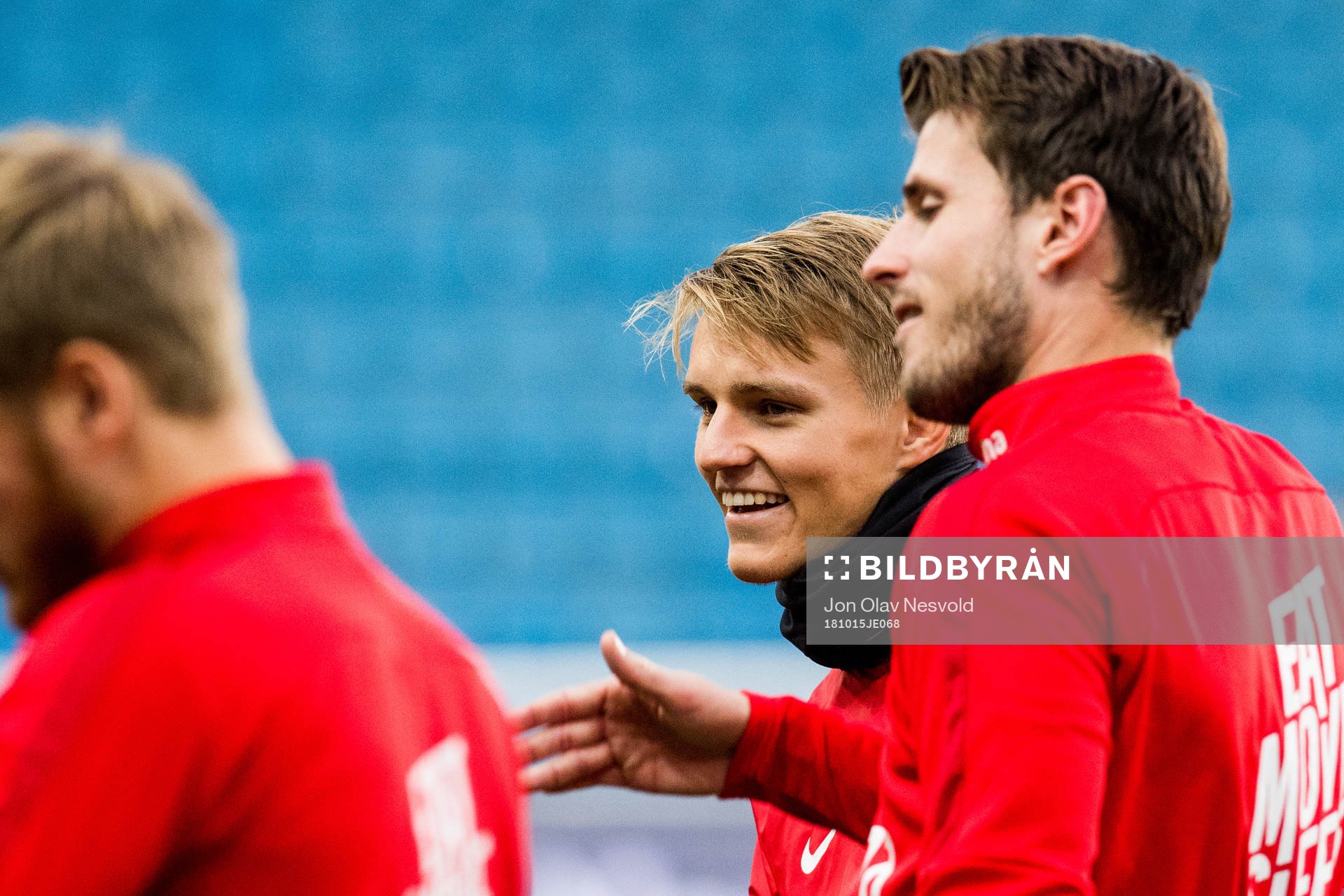 Martin Ødegaard and Håvard Nordtveit of Norway during a training session on October 15, 2018 in Oslo.