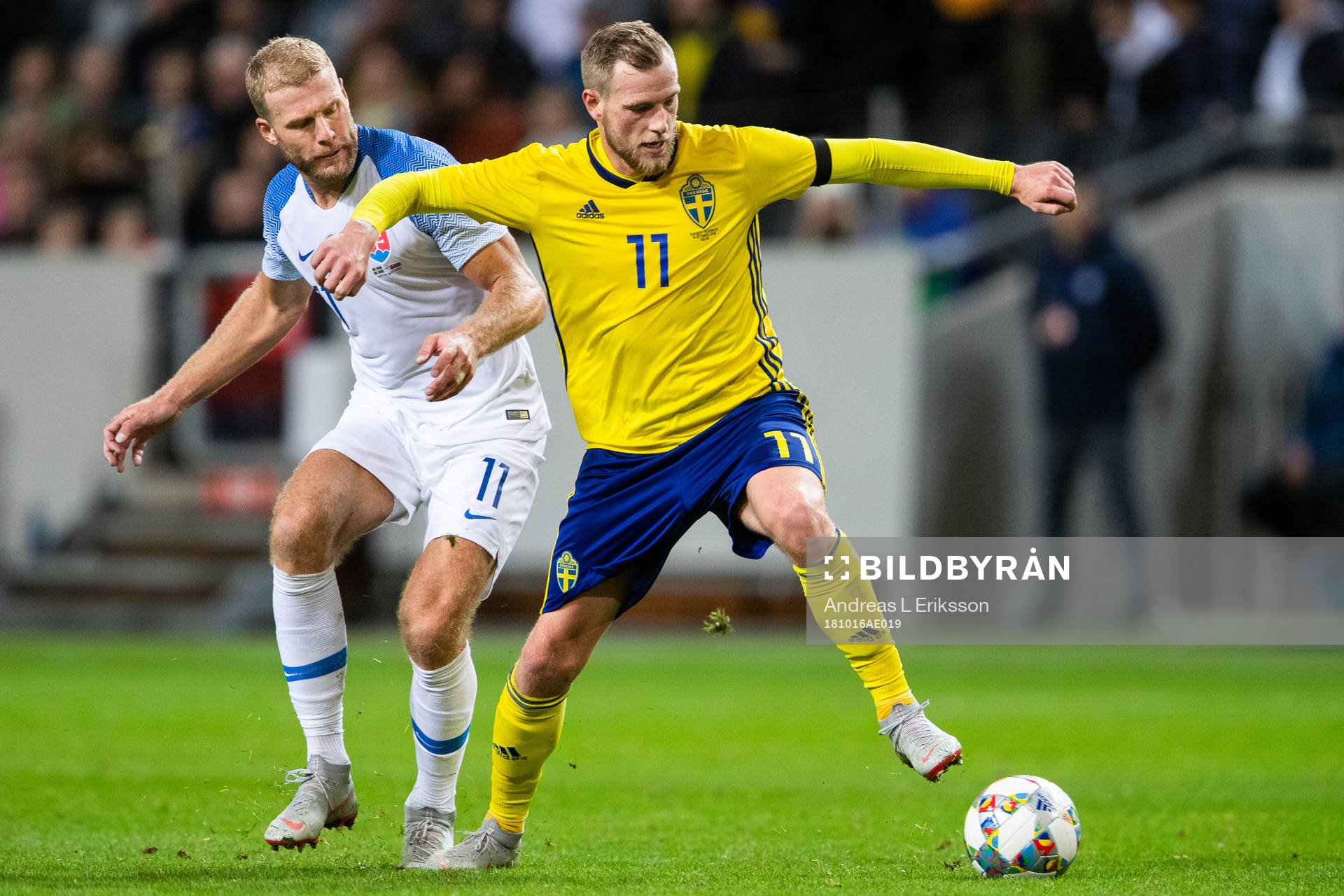 Adam Nemec of Slovakia and John Guidetti of Sweden