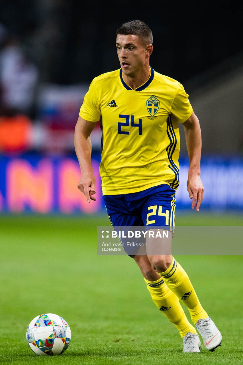 Kristoffer Peterson of Sweden during the international friendly football match between Sweden and Slovakia on october 16, 2018 in Stockholm.