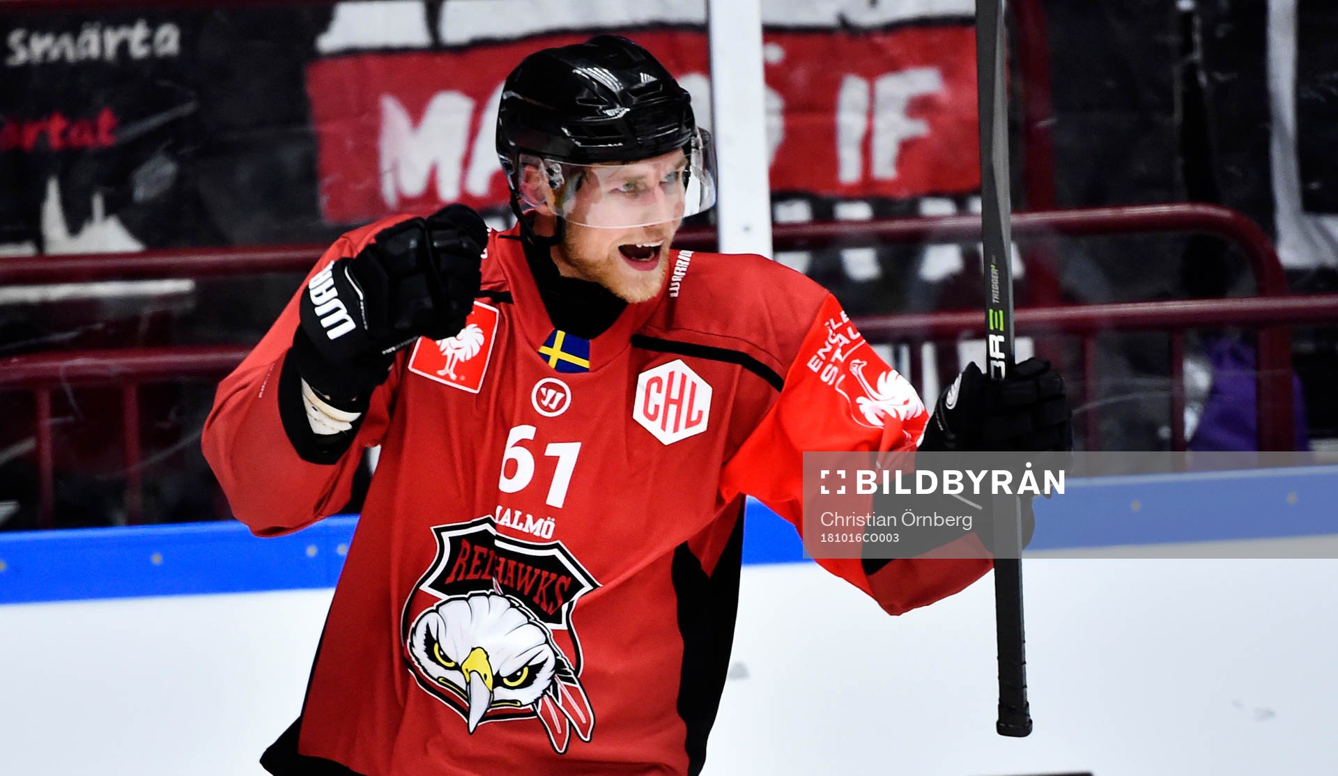 Martin Janolhs of Malmö Redhawks celebrates