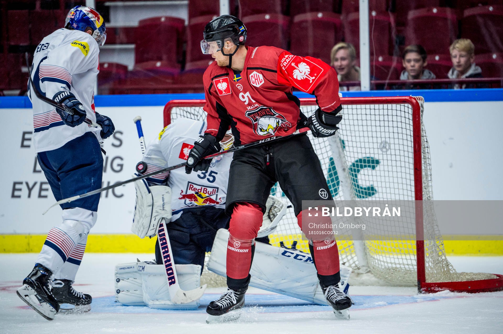 Max Görtz of Malmö Redhawks and Andreas Eder and