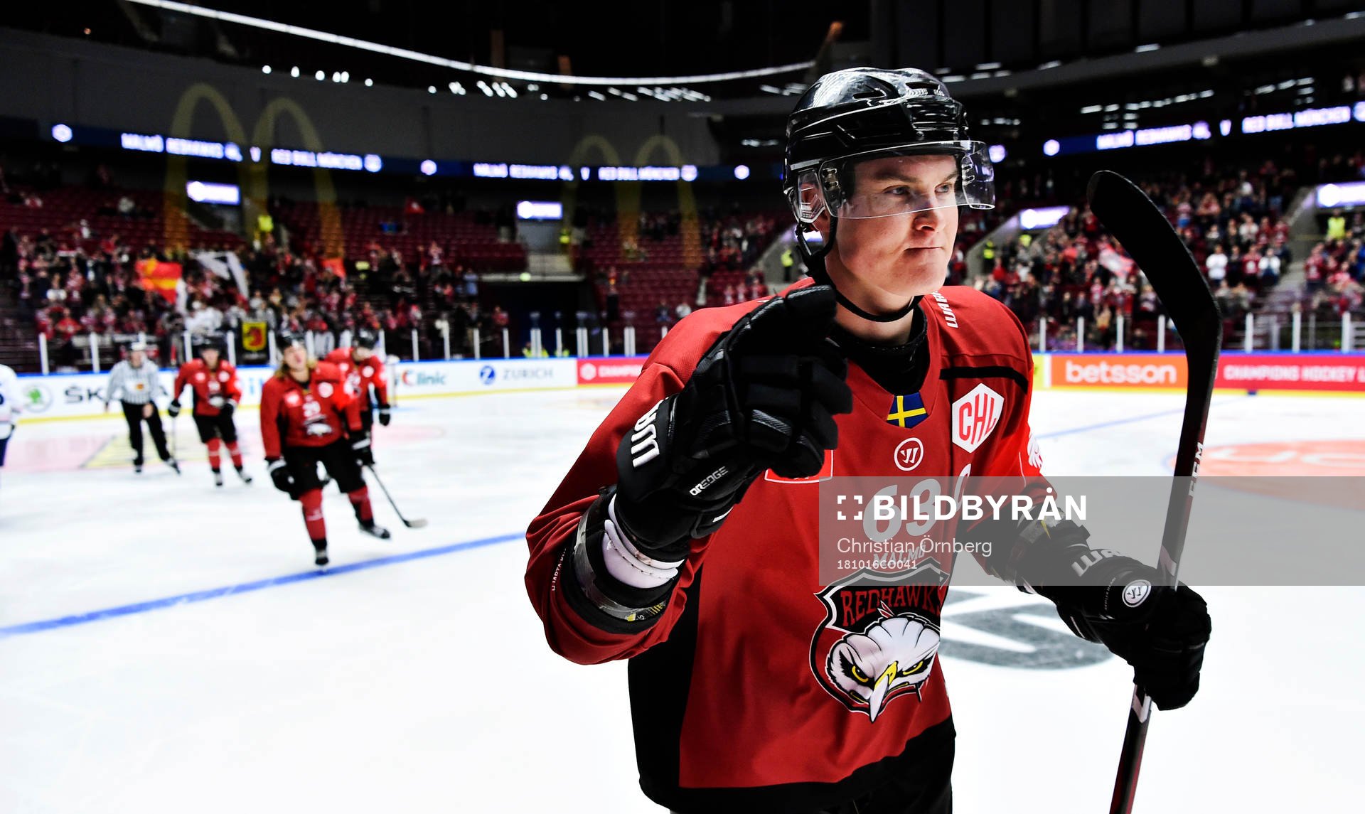 Fredrik Händemark of Malmö Redhawks celebrates a goal