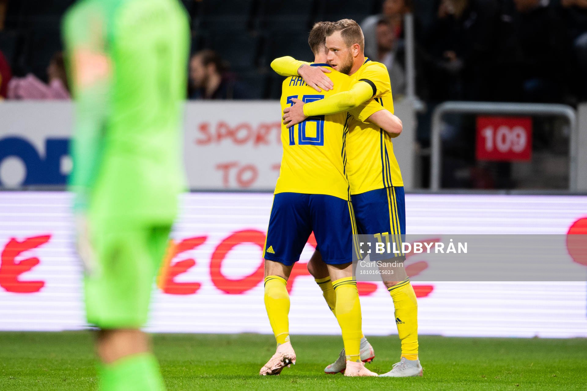 Emil Krafth and John Guidetti of Sweden celebrates