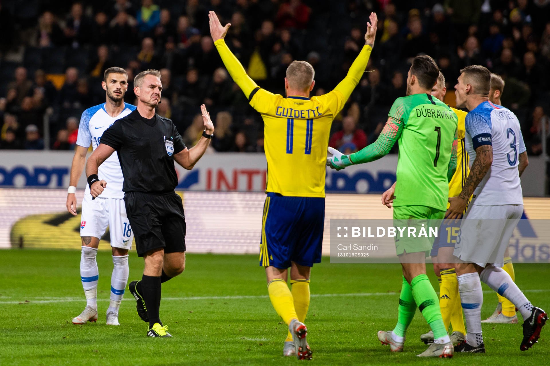 Goalkeeper Martin Dubravka of Slovakia reacts against the