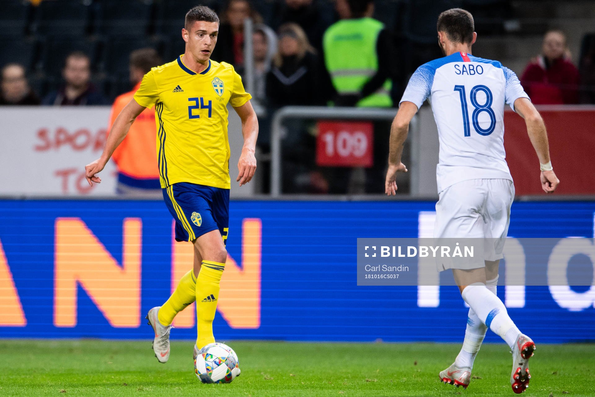 Kristoffer Peterson of Sweden during the international friendly football match between Sweden and Slovakia on October 16, 2018 in Stockholm.