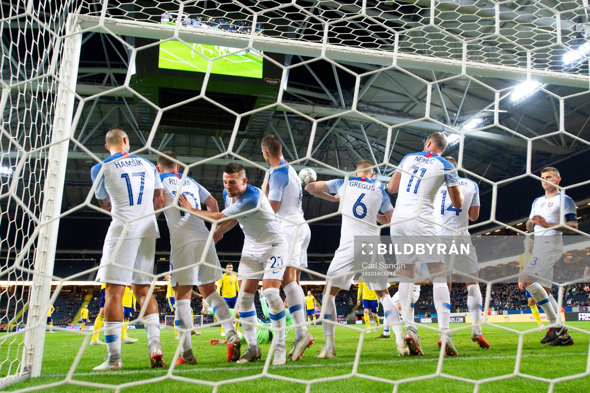 The players of Slovakia defend the goal