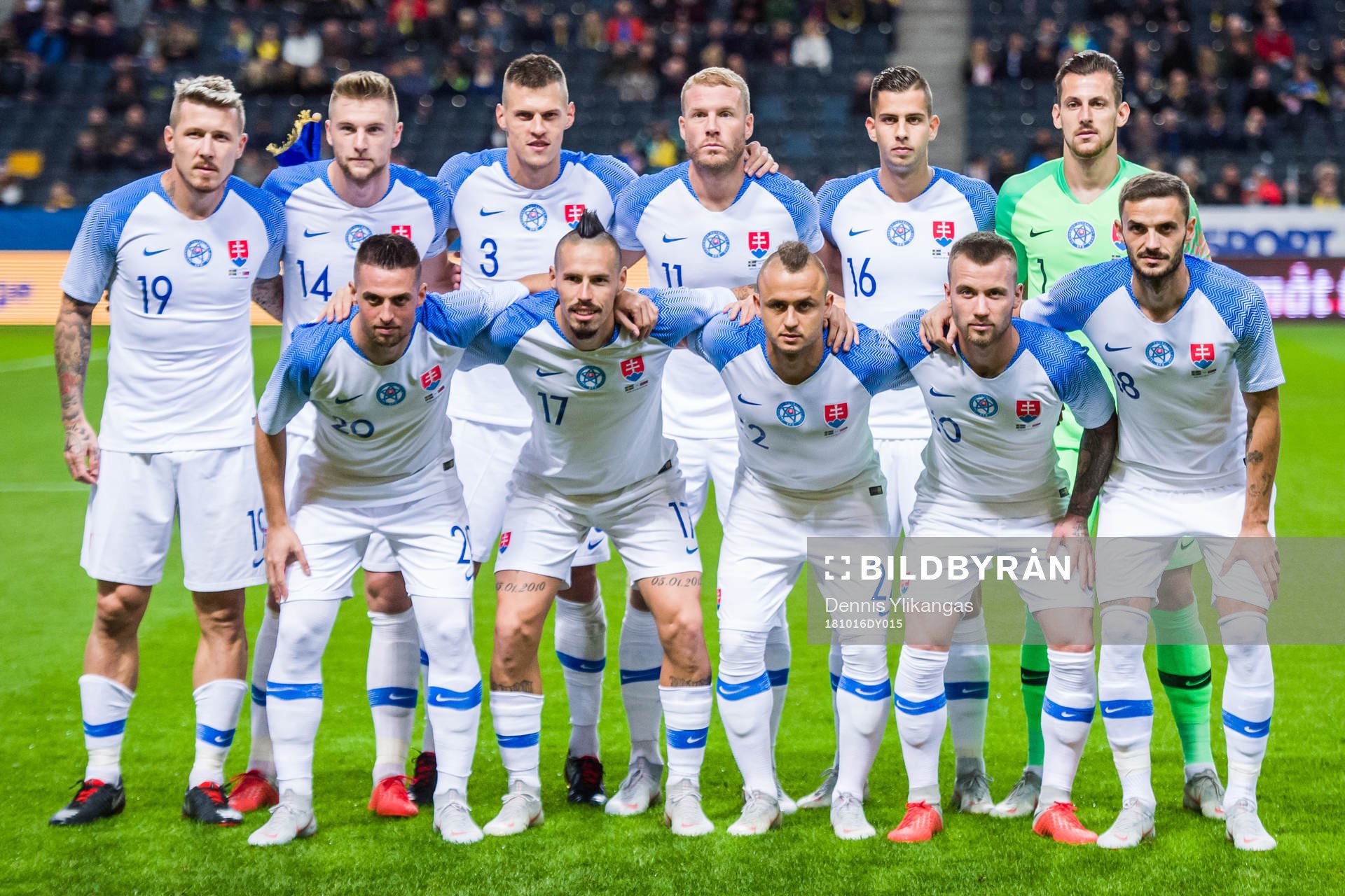 Starting eleven of Slovakia. From left Juraj Kucka, Milan