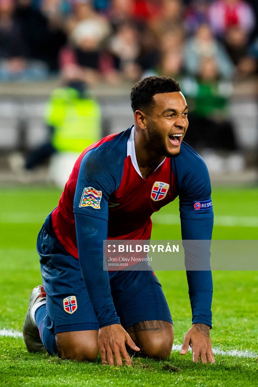 Joshua King of Norway reacts