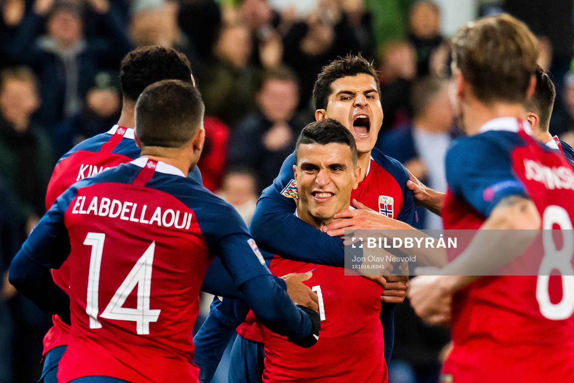 Mohamed Elyounoussi of Norway celebrates with his teammates