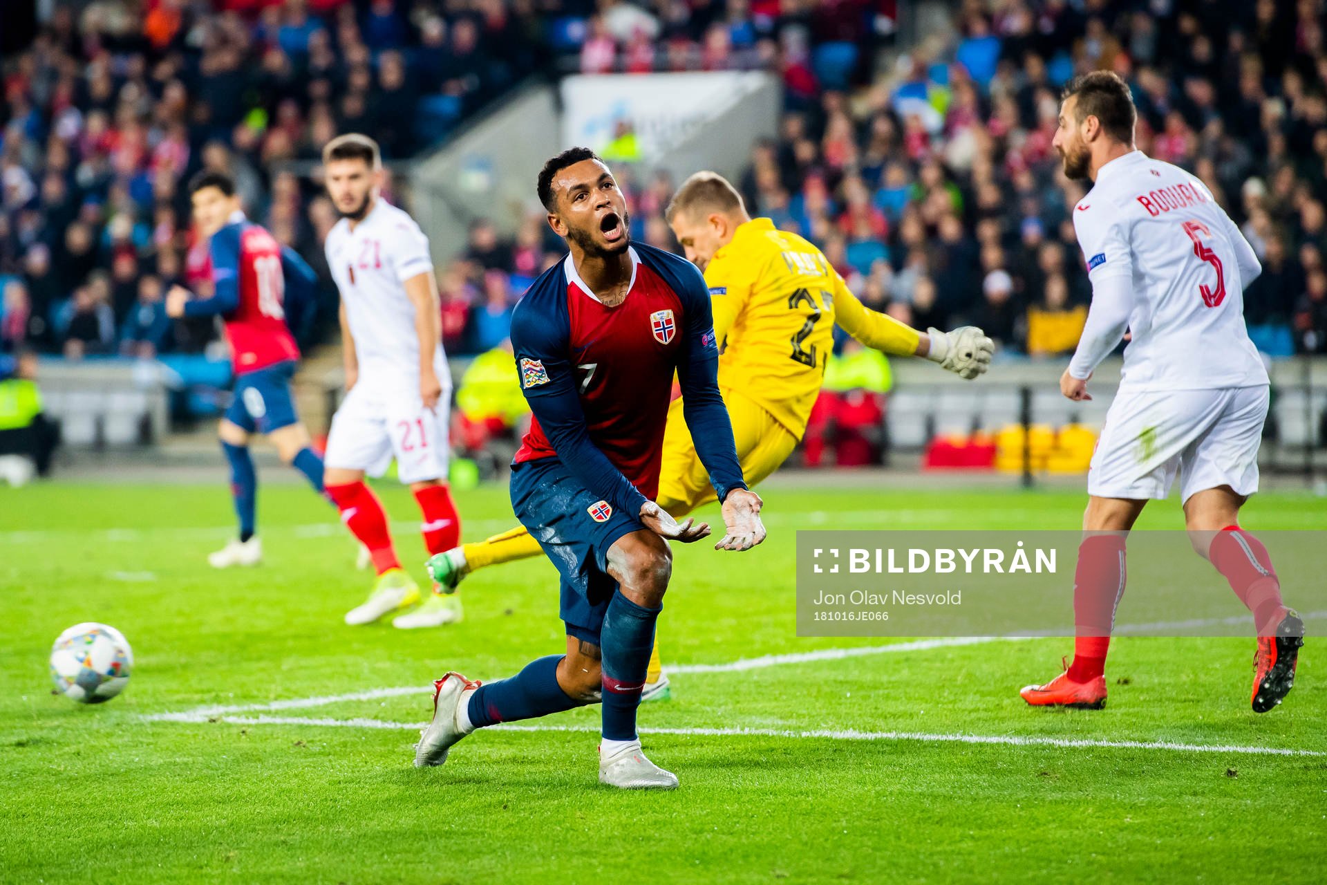 Joshua King of Norway looks dejected