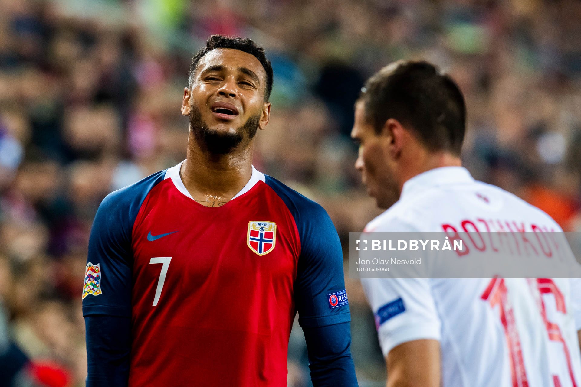 Joshua King of Norway looks dejected