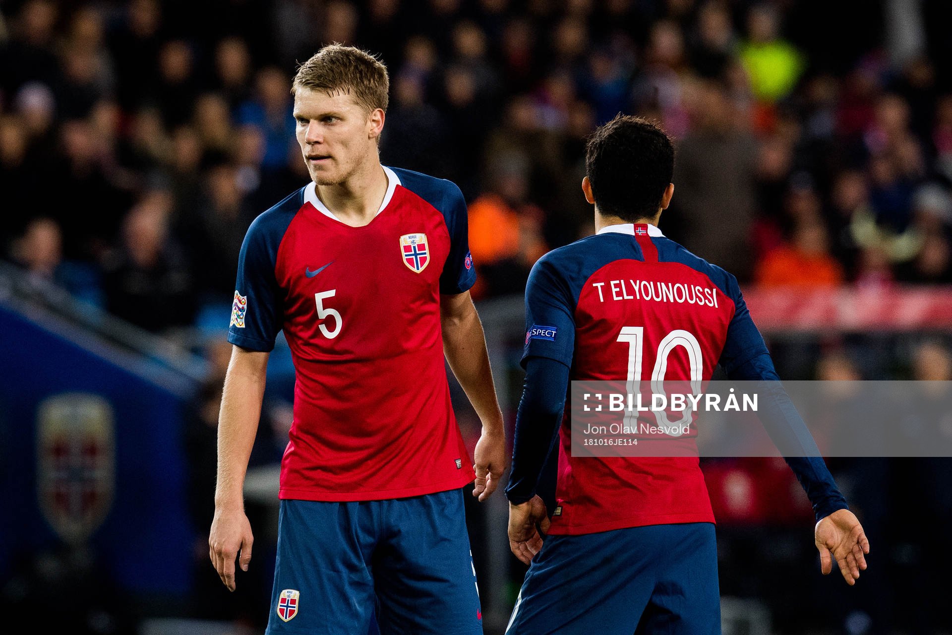 Sigurd Rosted and Tarik Elyounoussi of Norway