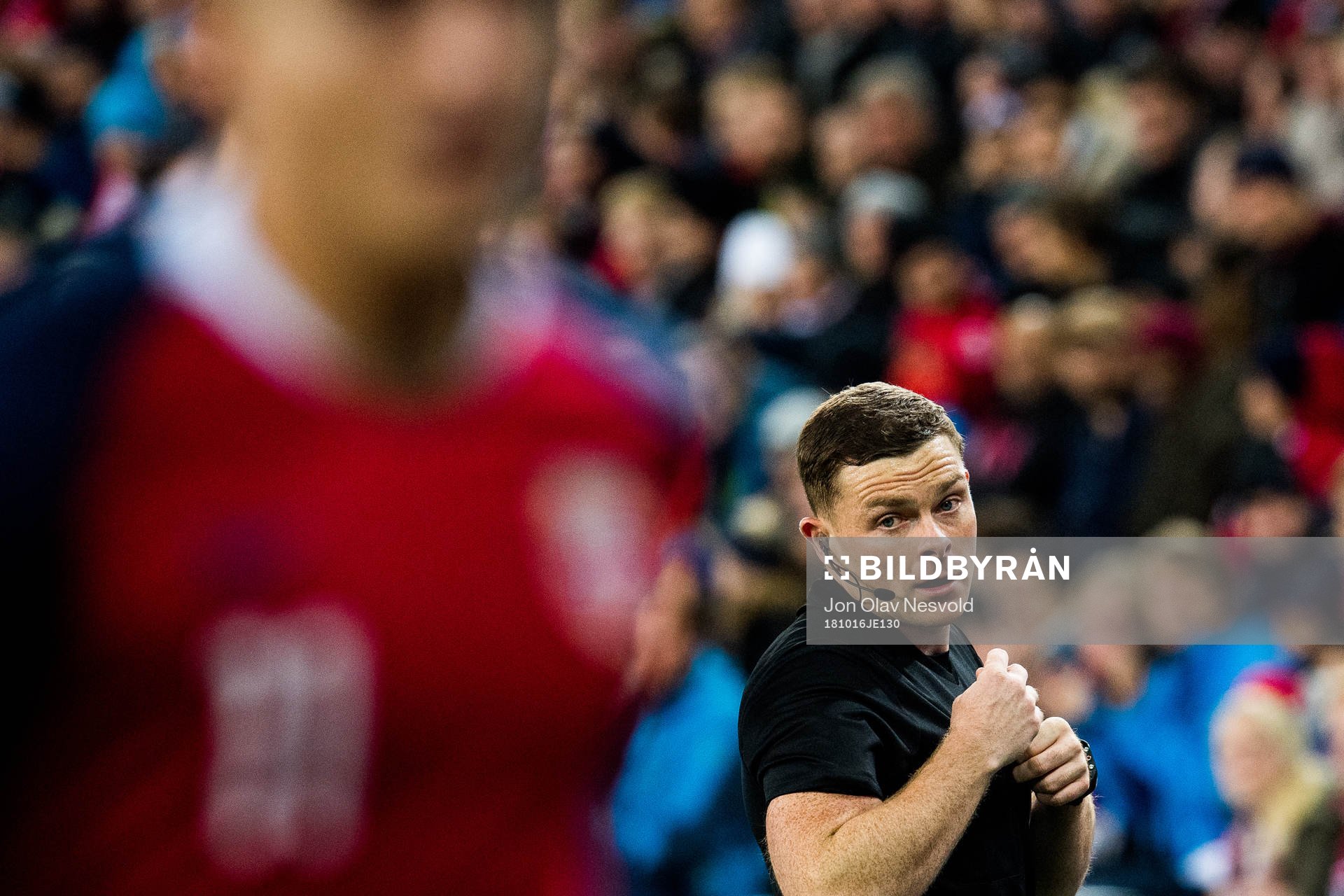 Referee John Beaton of Scotland during the Nations League match between Norway and Bulgaria on October 16, 2018 in Oslo.
