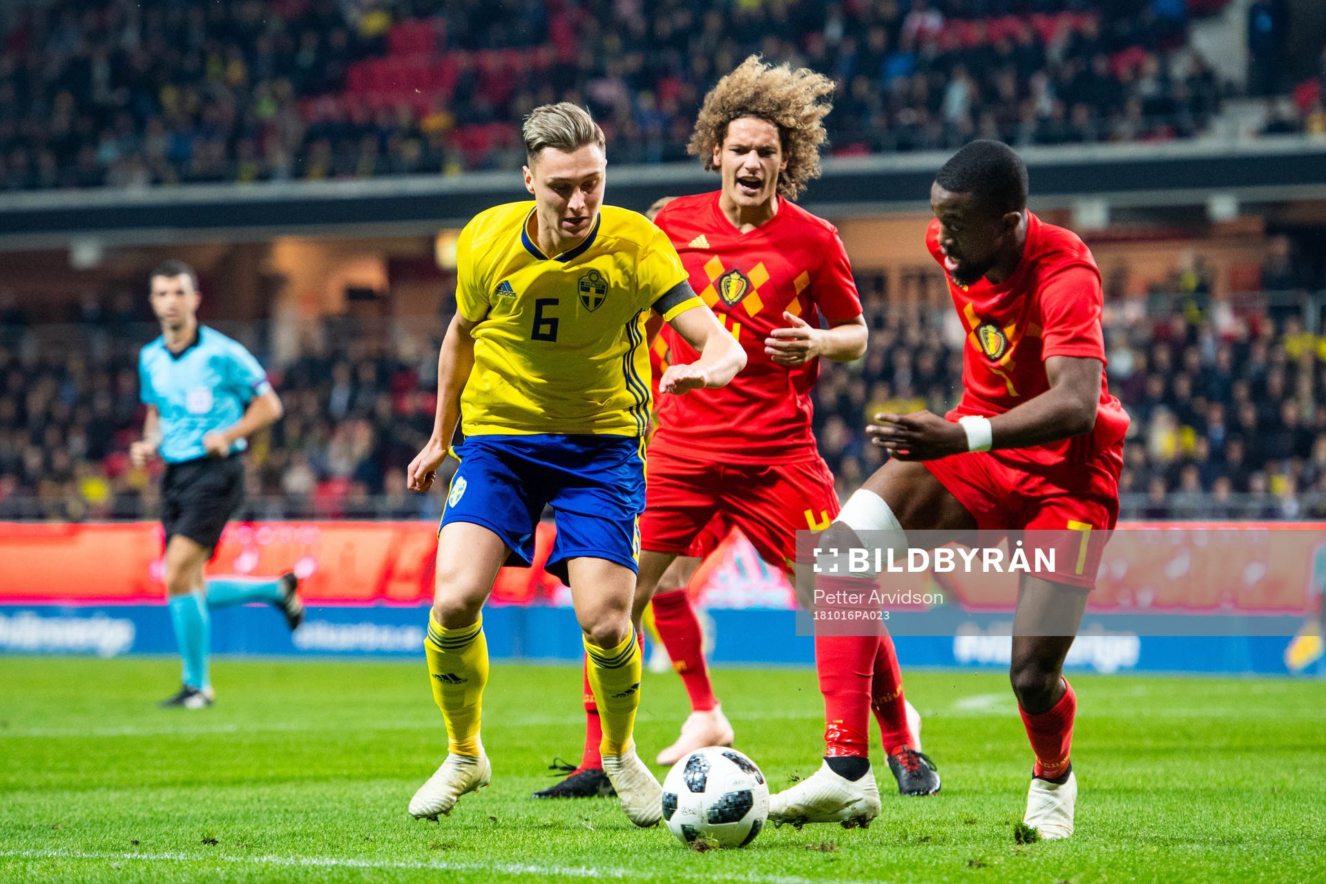 Jonathan Levi of Sweden  against Wout Faes and Isaac Mbenza