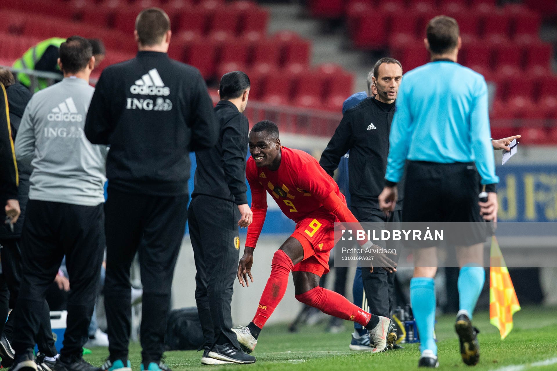 Nany Dimata of Belgium celebrates after 2-0 during the UEFA European Under-21 Qualifier match between Sweden and Belgium on October 16, 2018 in Kalmar.