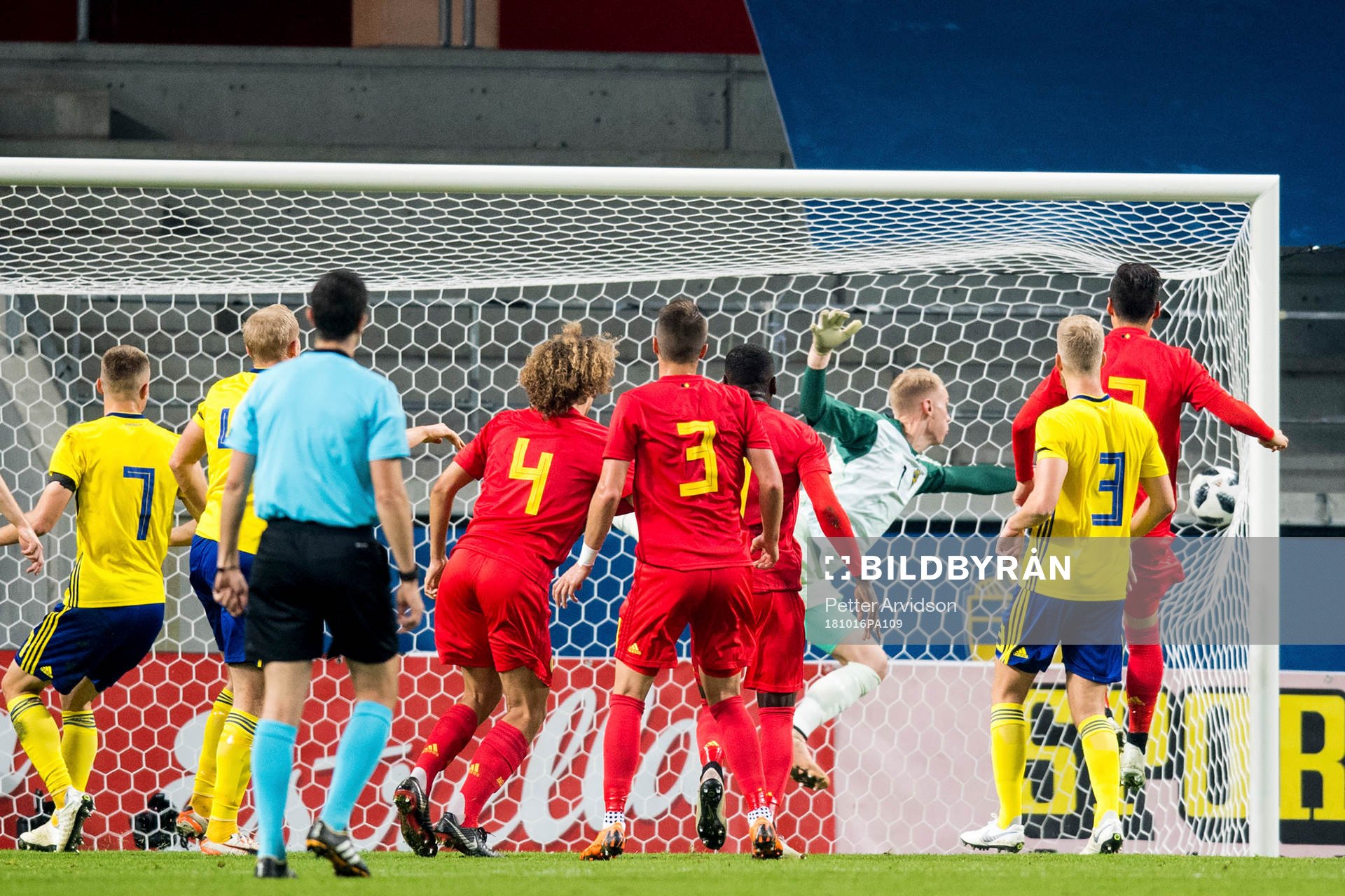 Nany Dimata of Belgium scores the 0-1 goal behind
