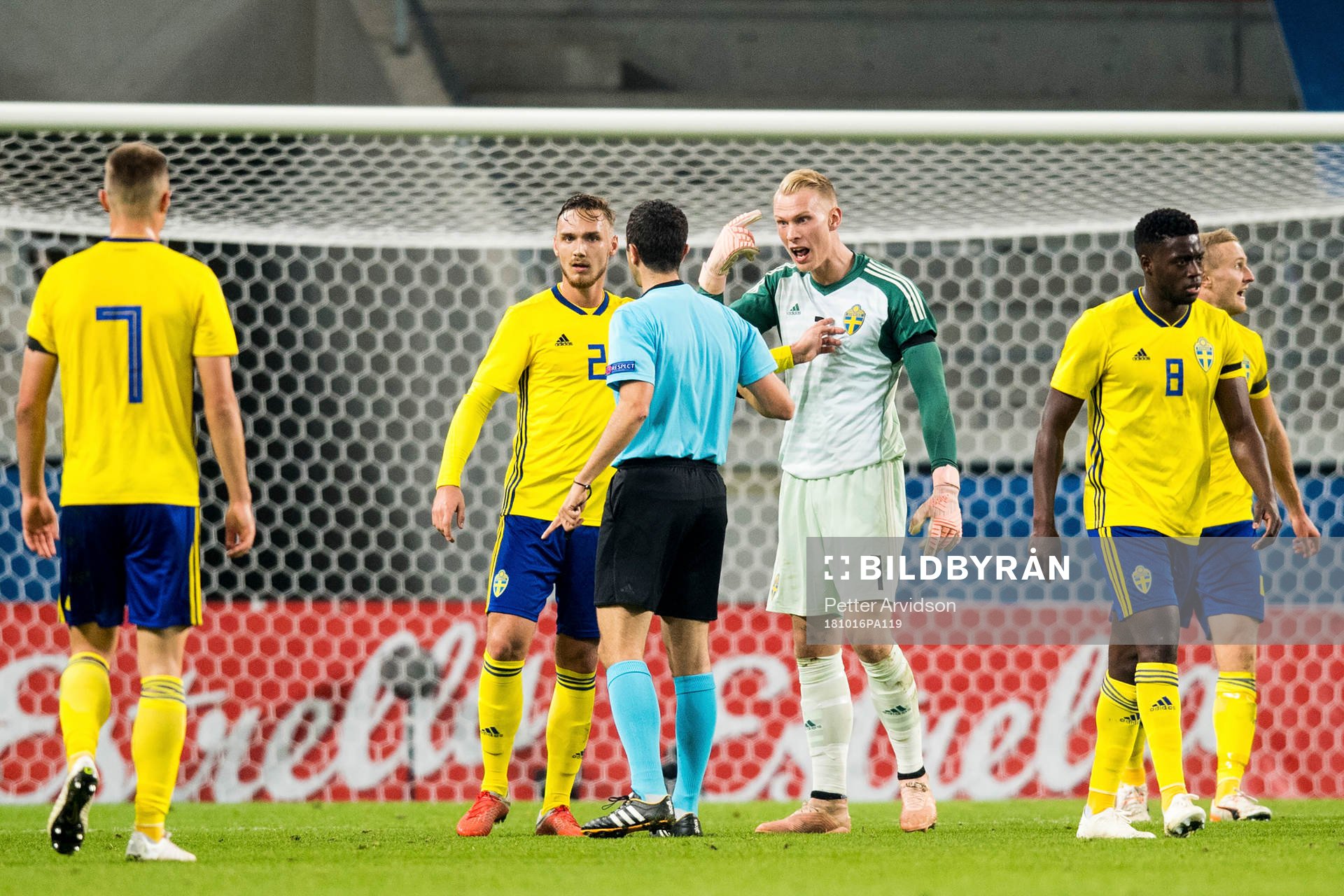 Linus Wahlqvist, goalkeeper Pontus Dahlberg and Isak