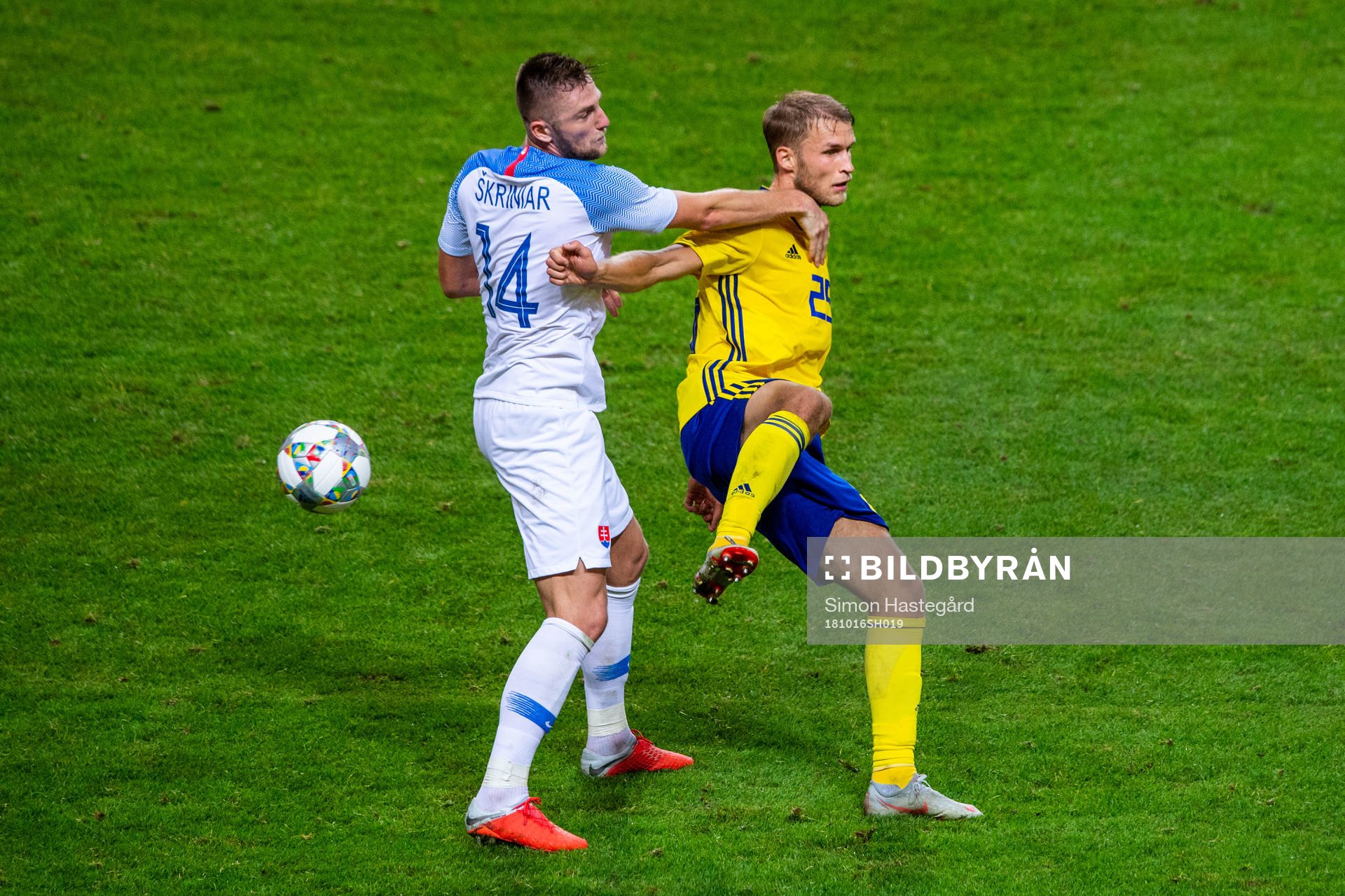 Milan Skriniar of Slovakia and Sebastian Andersson of Sweden