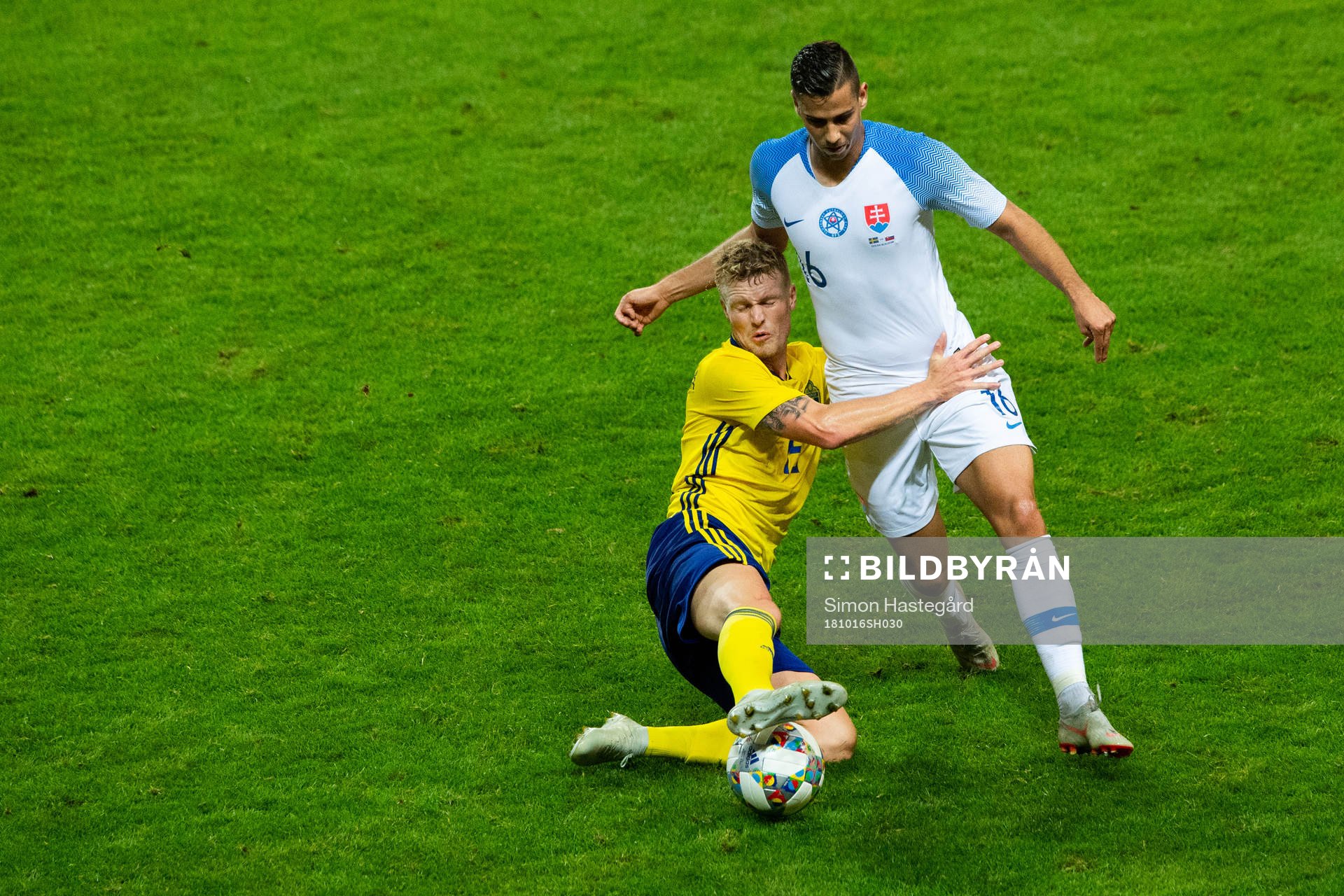 Oscar Hiljemark of Sweden and David Hancko of Slovakia