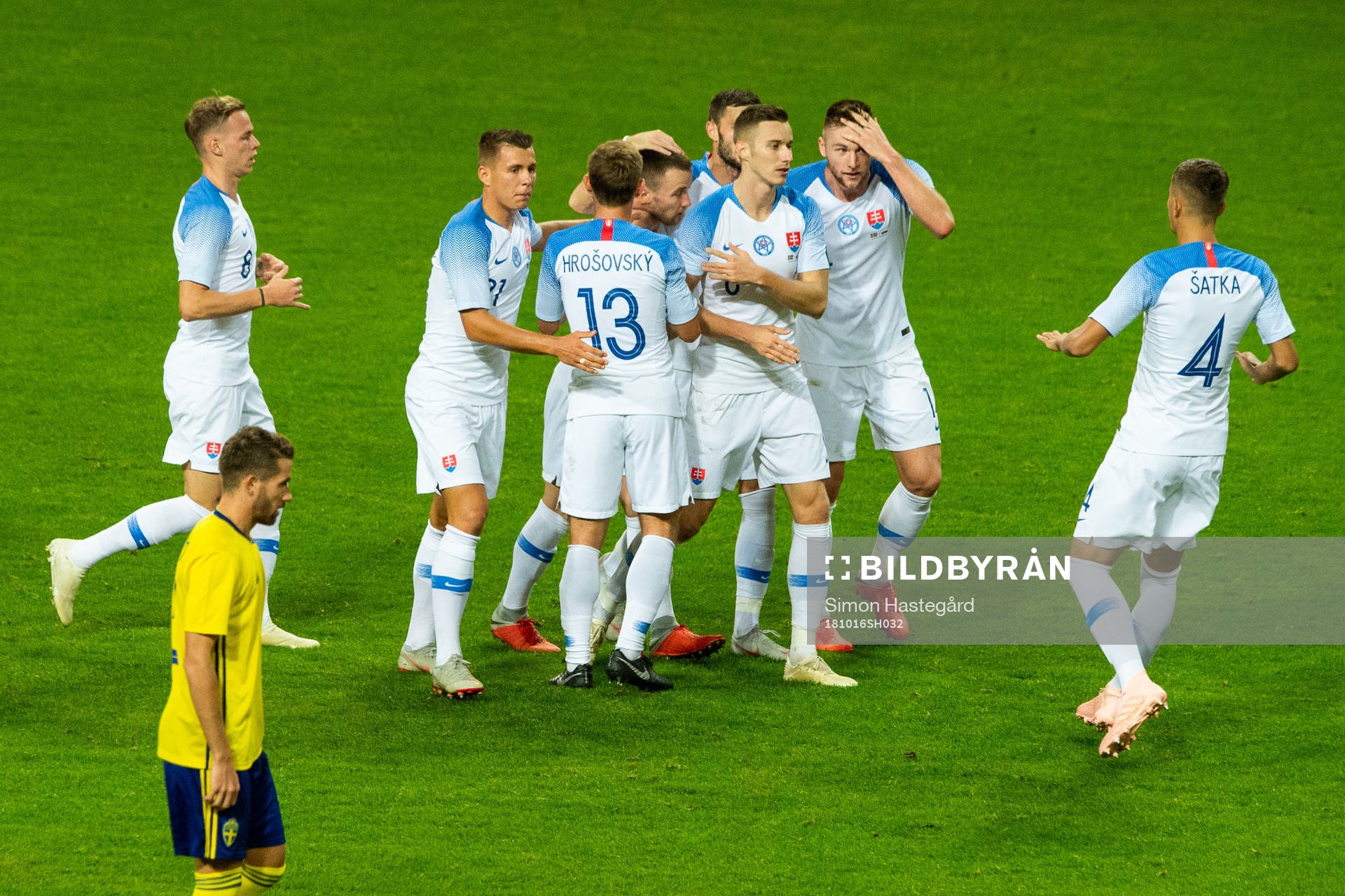 Players of Slovakia celebrates after 1-0 during the international friendly football match between Sweden and Slovakia on october 16, 2018 in Stockholm.