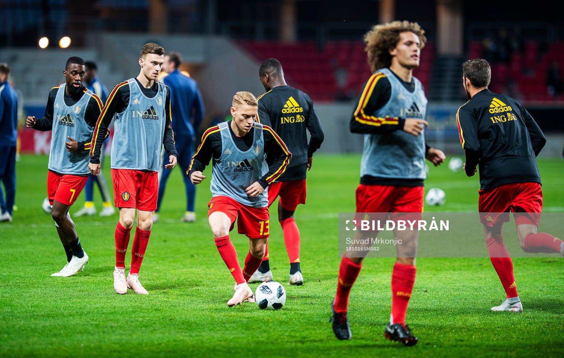 Belgian players warming up