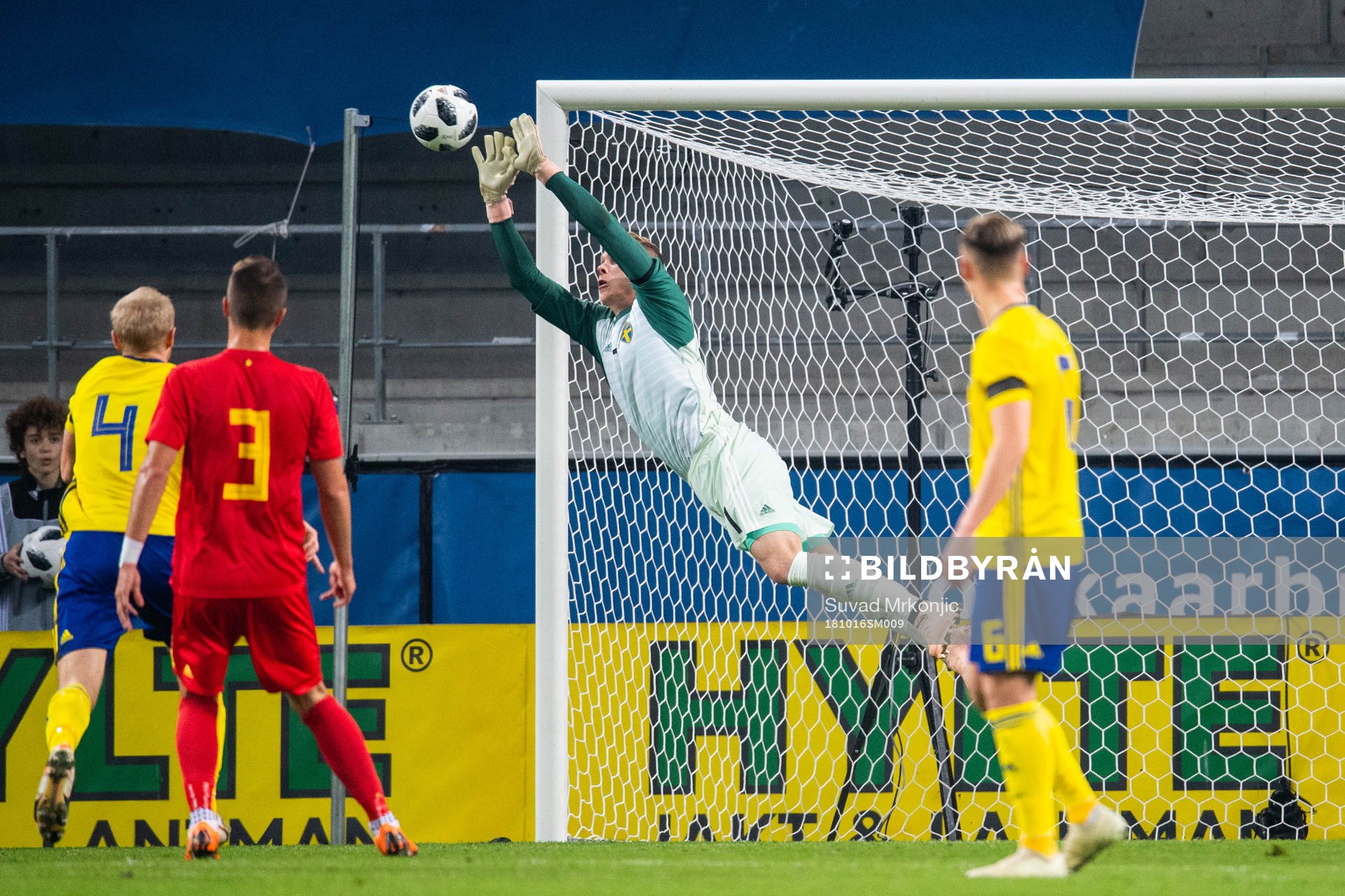 Goalkeeper Pontus Dahlberg of Sweden saves