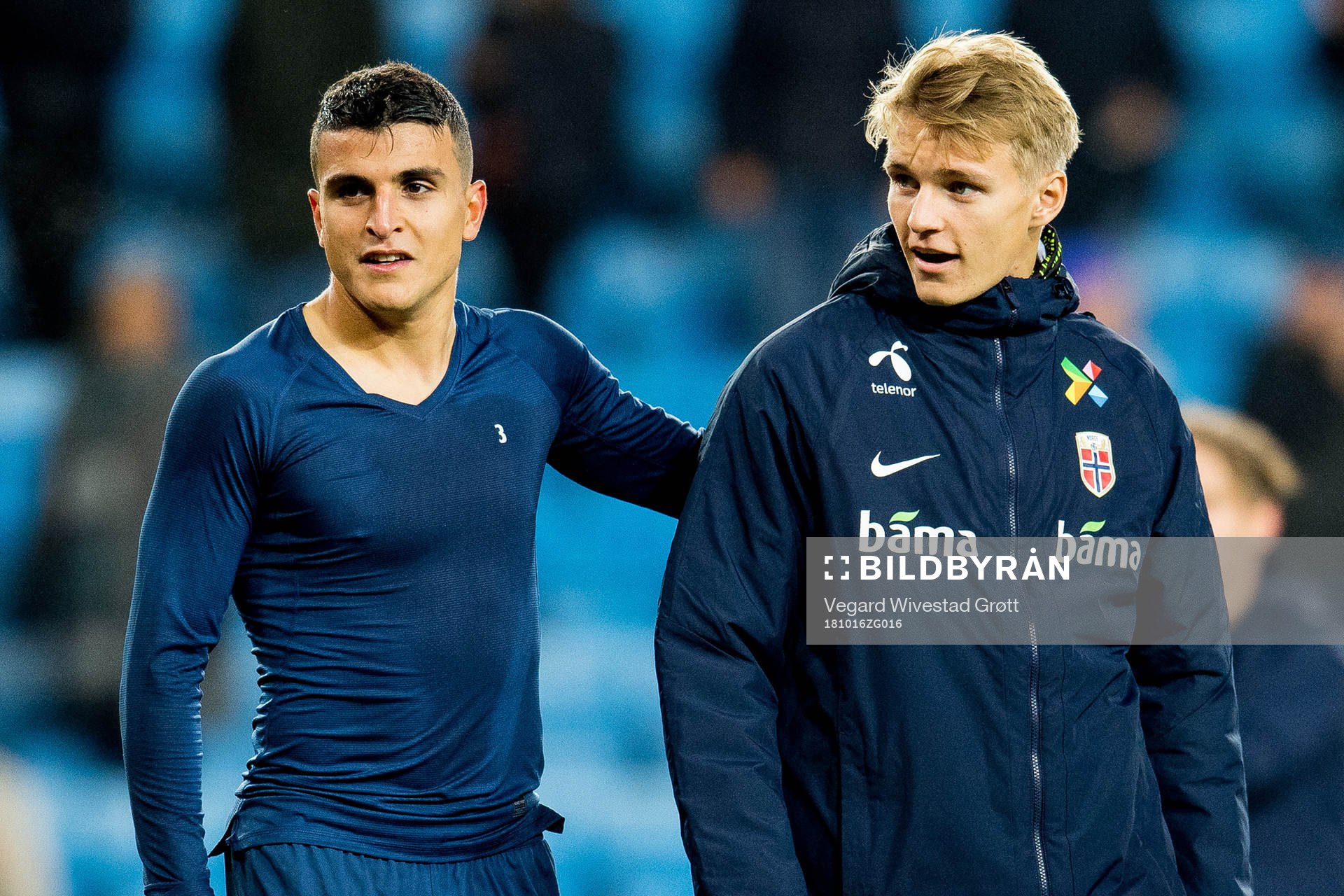 Mohamed Elyounoussi and Martin Ødegaard of Norway
