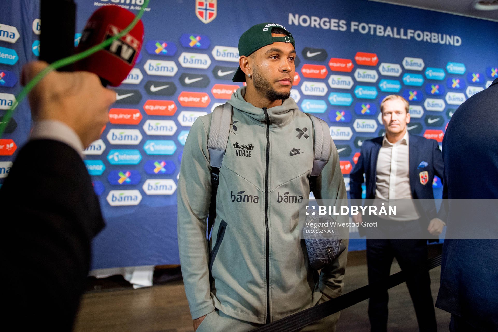 Joshua King of Norway in the mixed zone after the Nations League match between Norway and Bulgaria on October 16, 2018 in Oslo.