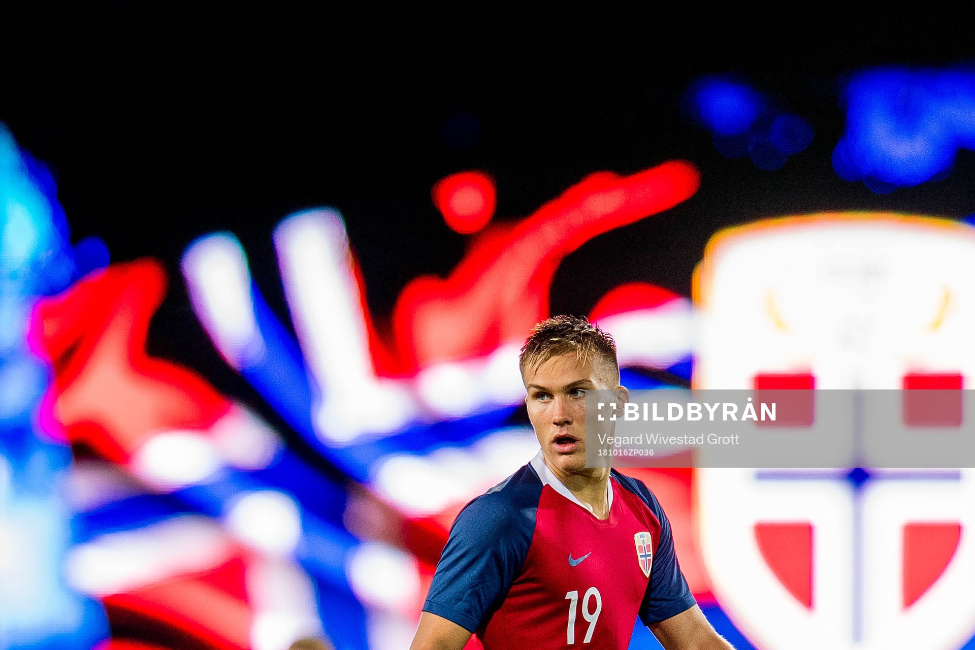 Leo Skiri Østigård of Norway during the UEFA European Under-21 Qualifier match between Norway and Azerbaijan on October 16, 2018 in Drammen.