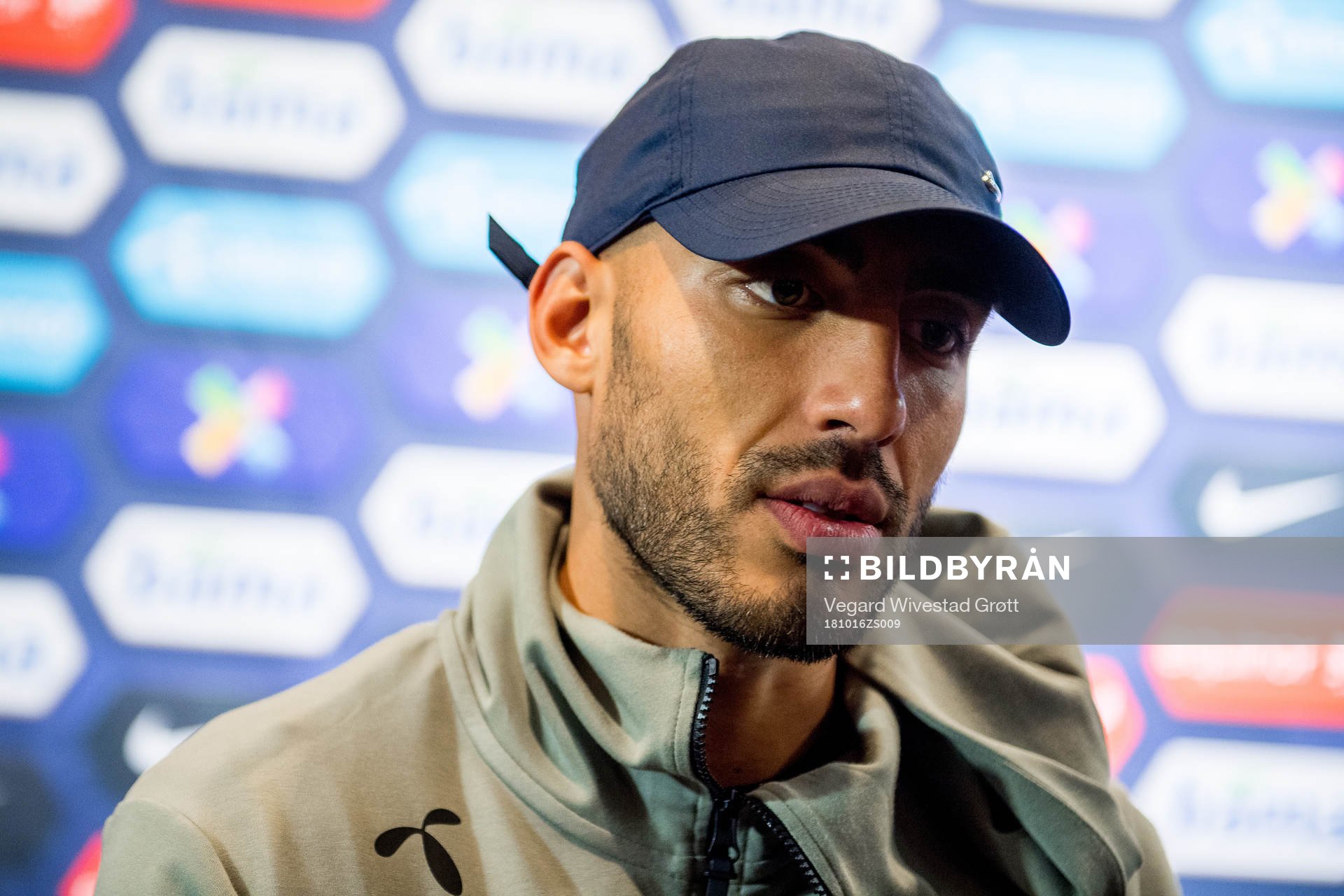 Haitam Aleesami of Norway in the mixed zone after the Nations League match between Norway and Bulgaria on October 16, 2018 in Oslo.