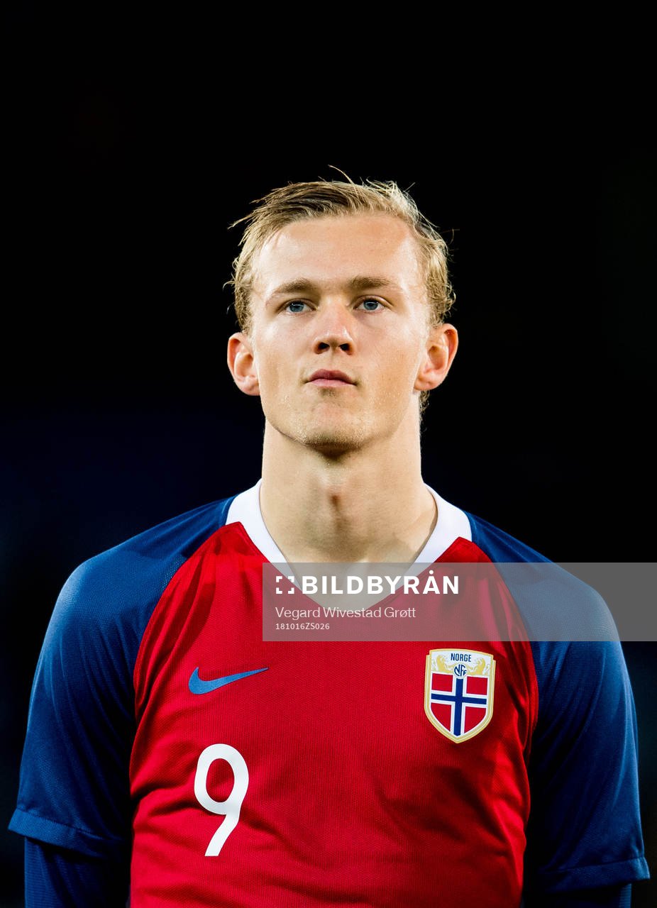Birk Risa of Norway ahead of the UEFA European Under-21 Qualifier match between Norway and Azerbaijan on October 16, 2018 in Drammen.