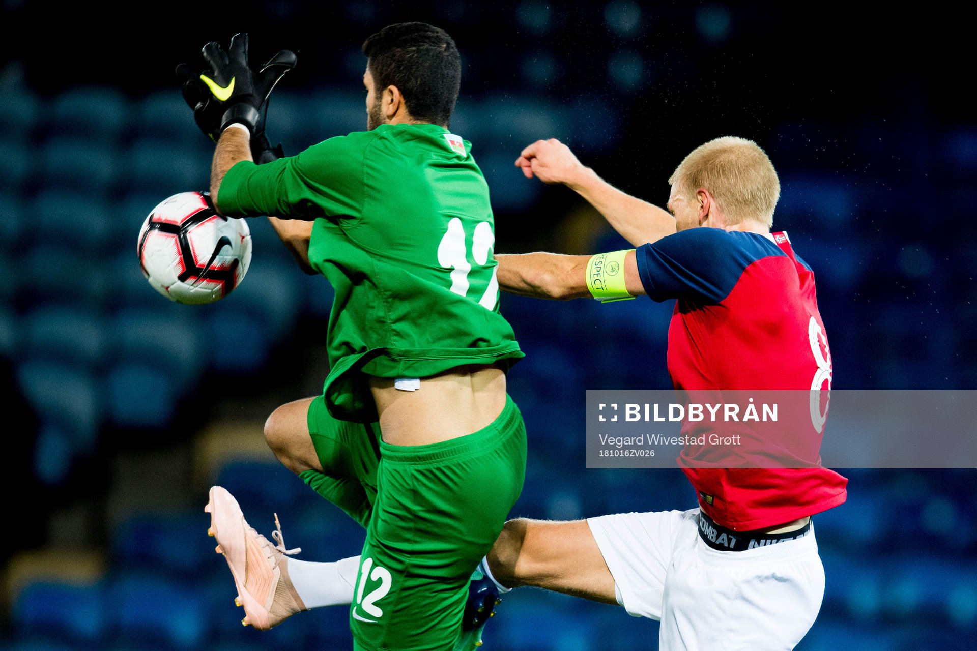 Goalkeeper Kamran Ibrahimov of Azerbaijan and Morten