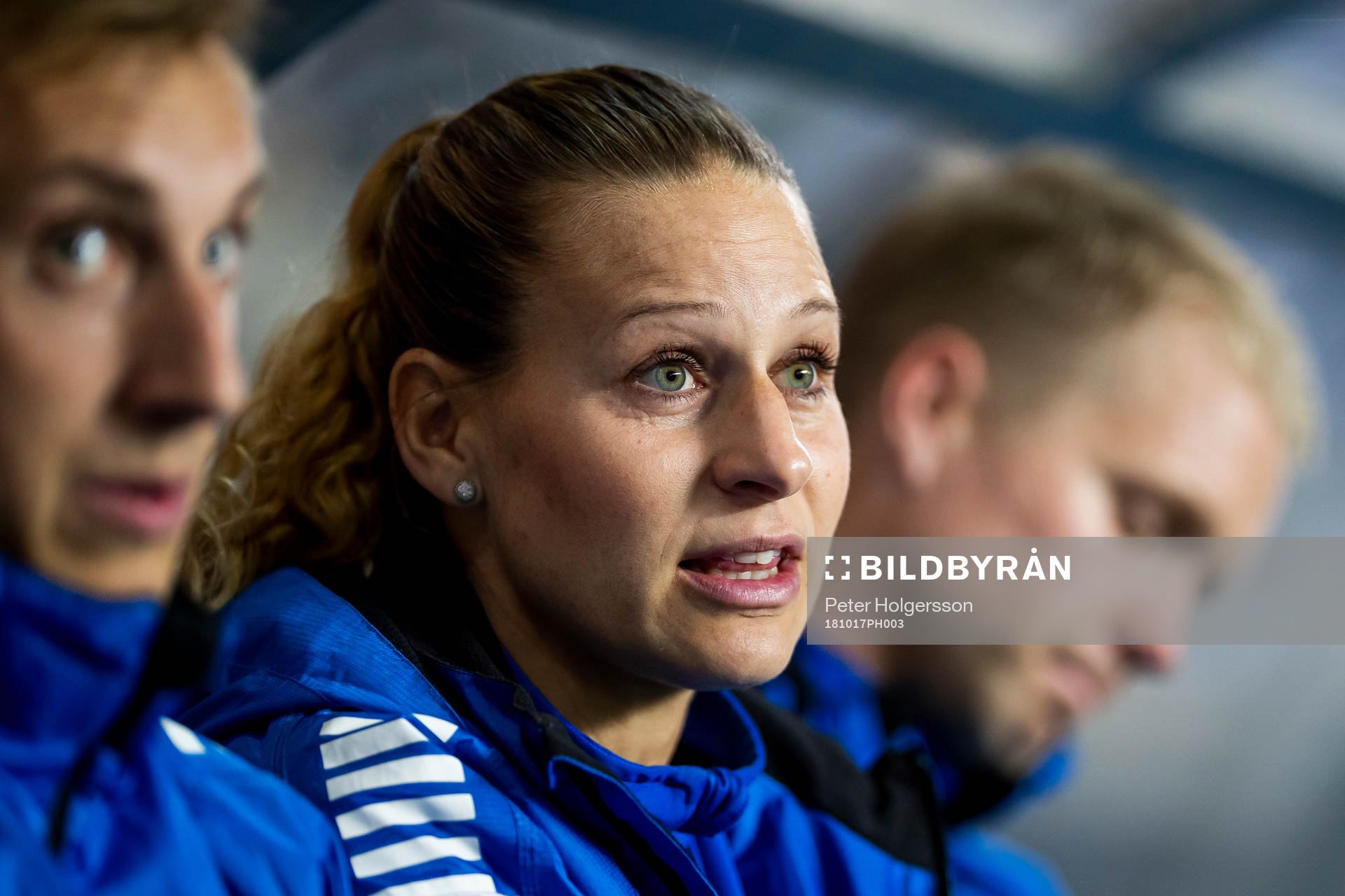 Linköpings assisterande tränare Charlotte Rohlin under åttondelsfinalen i Champions League mellan Linköping och Paris Saint-Germain den 17 oktober 2018 i Linköping.