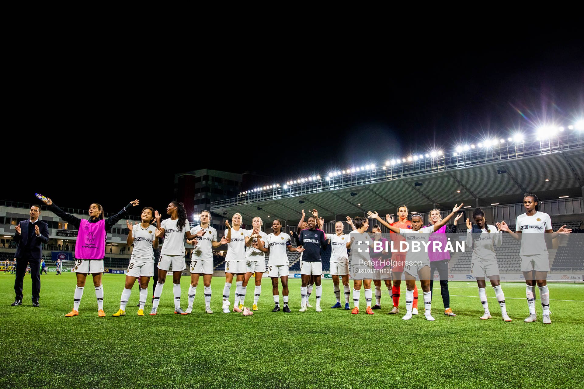 Paris spelare jublar efter åttondelsfinalen i Champions League mellan Linköping och Paris Saint-Germain den 17 oktober 2018 i Linköping.