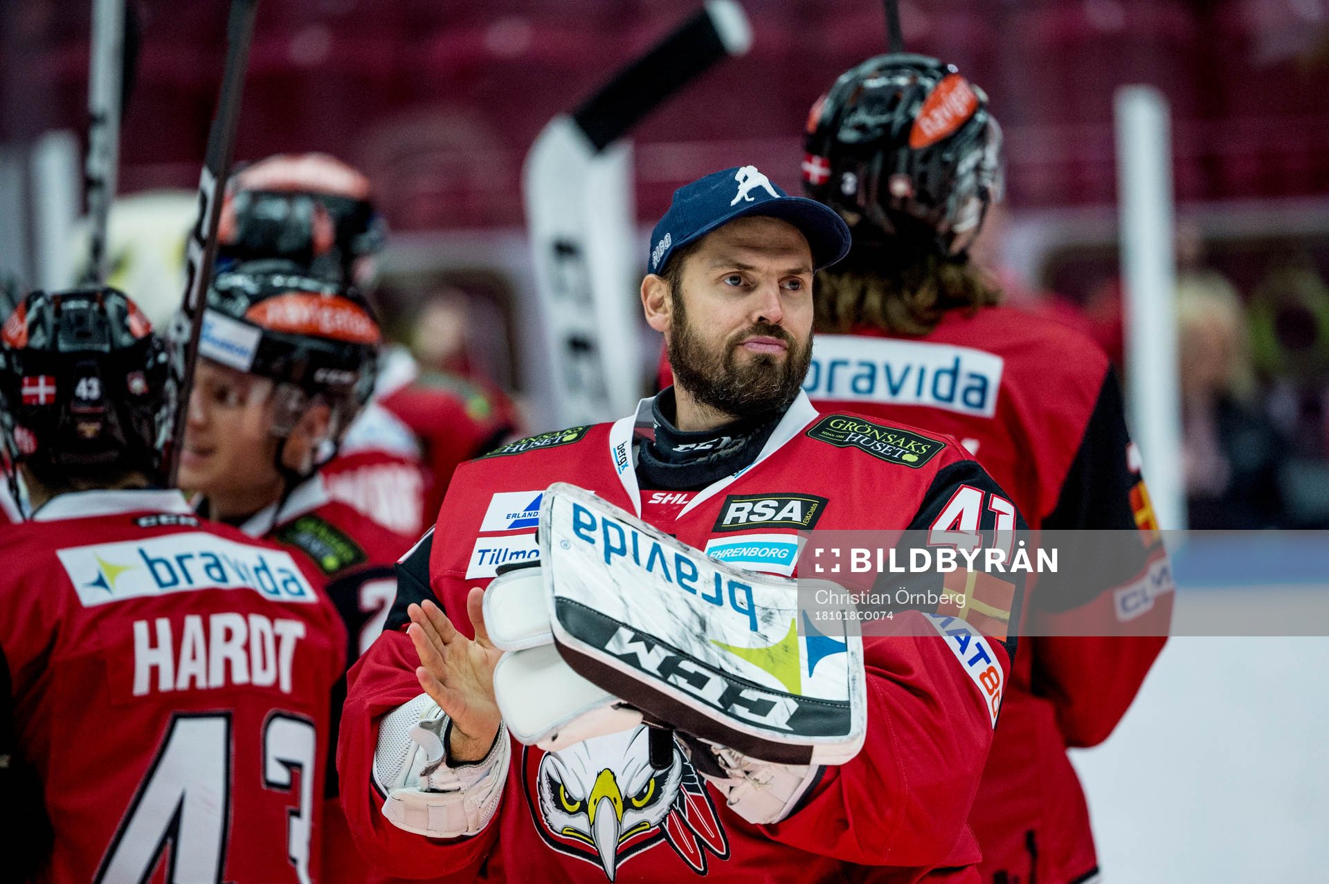 Malmö Redhawks målvakt Cristopher Nilstorp jublar